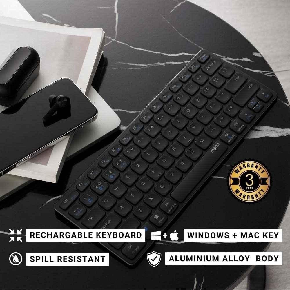 Rapoo Dark Grey Bluetooth Rechargeable Type-C USB Wireless Keyboard, E9050G - view 3