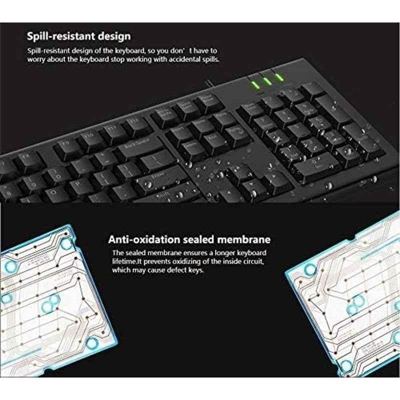Rapoo NK1900 Black USB Spill Resistance Wired Keyboard with UV Coated & Instant One Touch Multimedia Keys - view 1