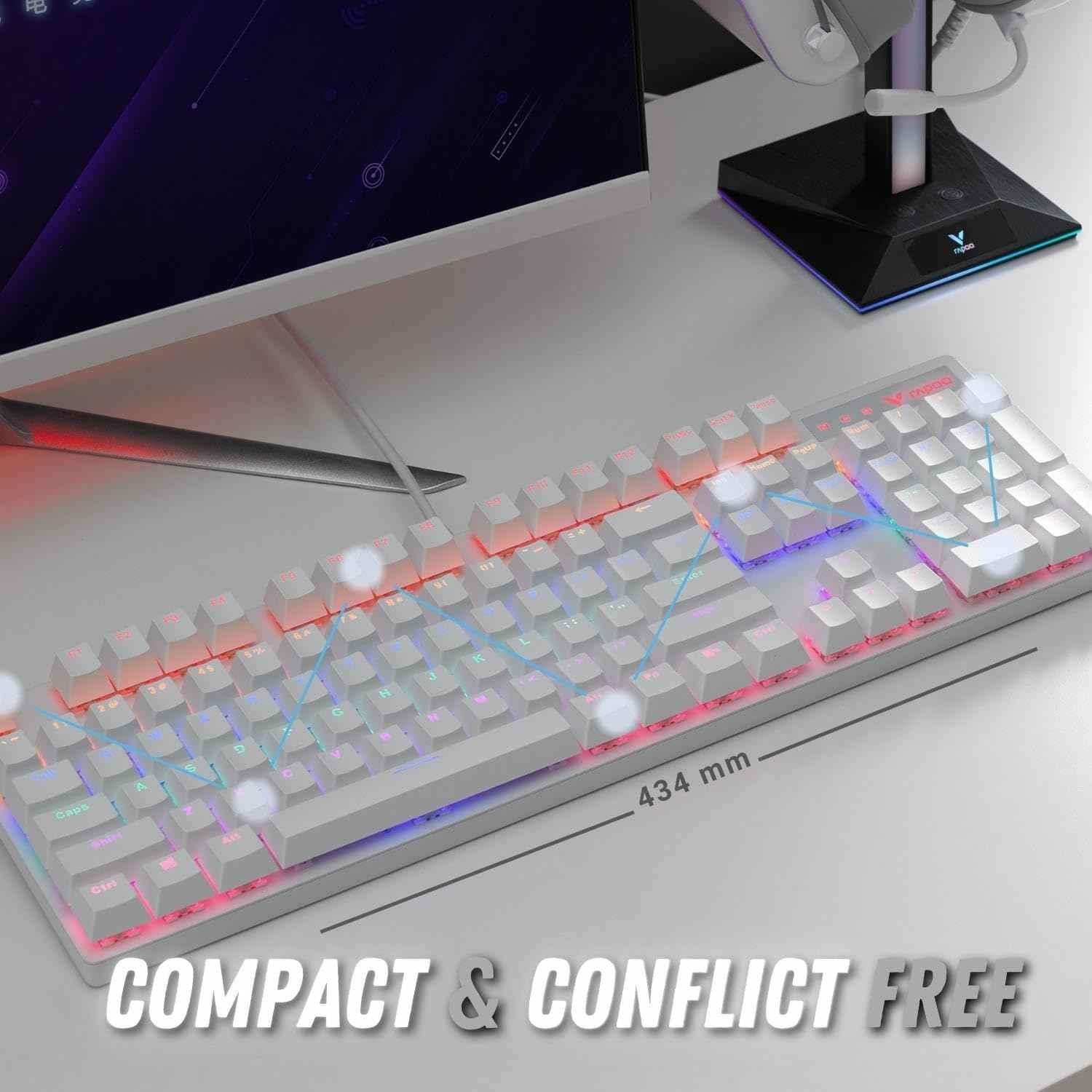 Rapoo V500-Pro 104 Keys Aluminium Alloy White Wired Mechanical USB-A Gaming Keyboard with RGB Lighting - view 1