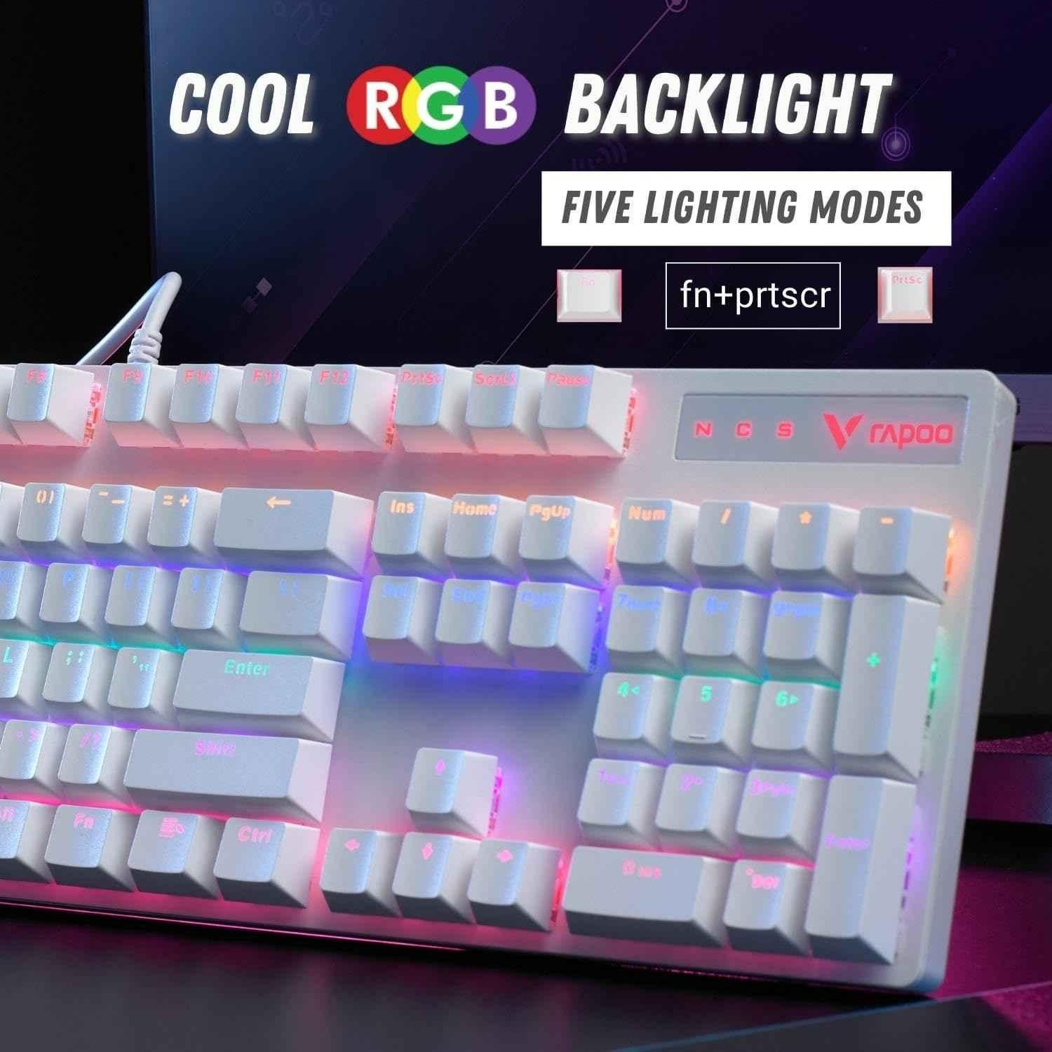 Rapoo V500-Pro 104 Keys Aluminium Alloy White Wired Mechanical USB-A Gaming Keyboard with RGB Lighting - view 4