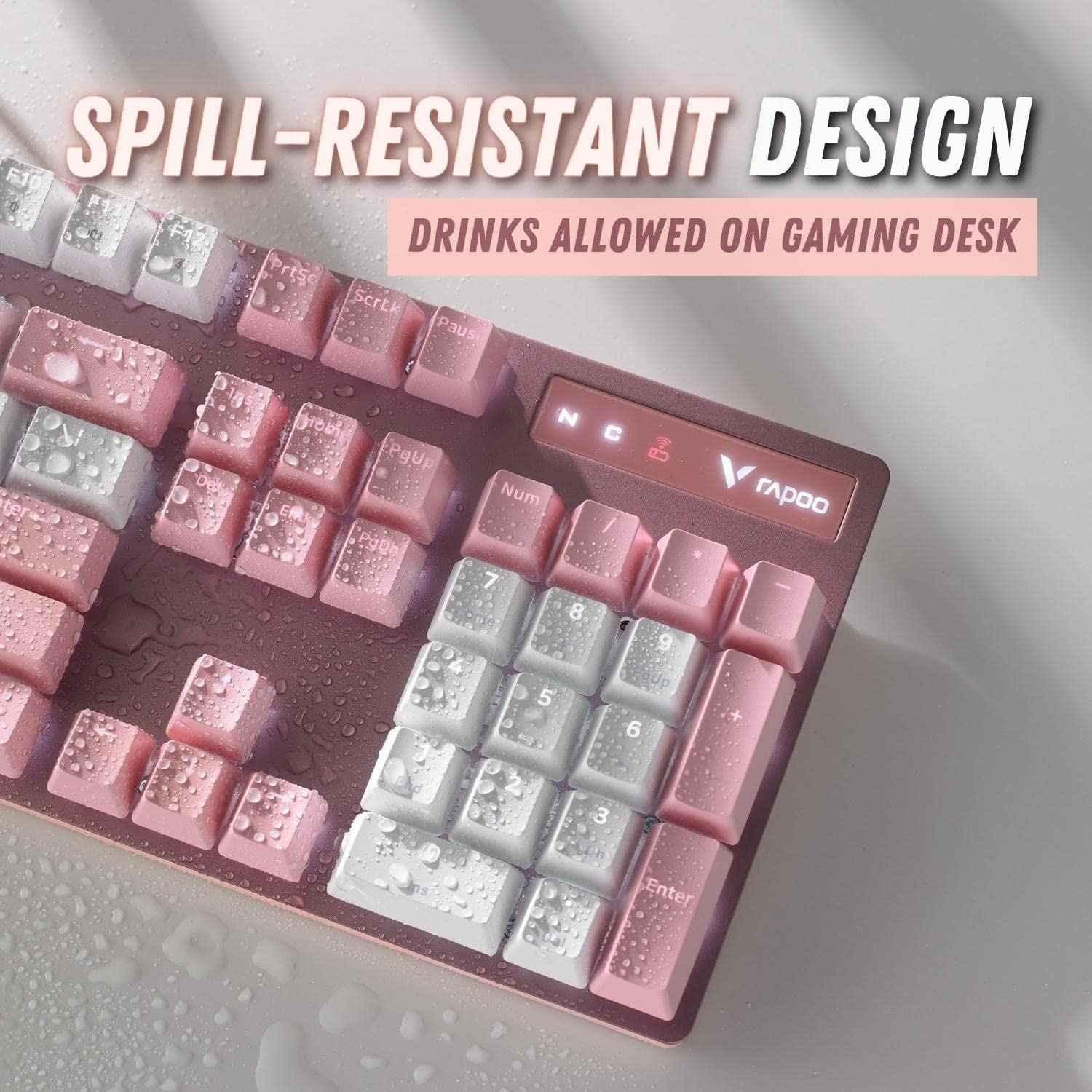Rapoo 104 Keys Pink & White Aluminium Alloy Wired Full Size Mechanical USB-A Gaming Keyboard, V500 PRO - view 2