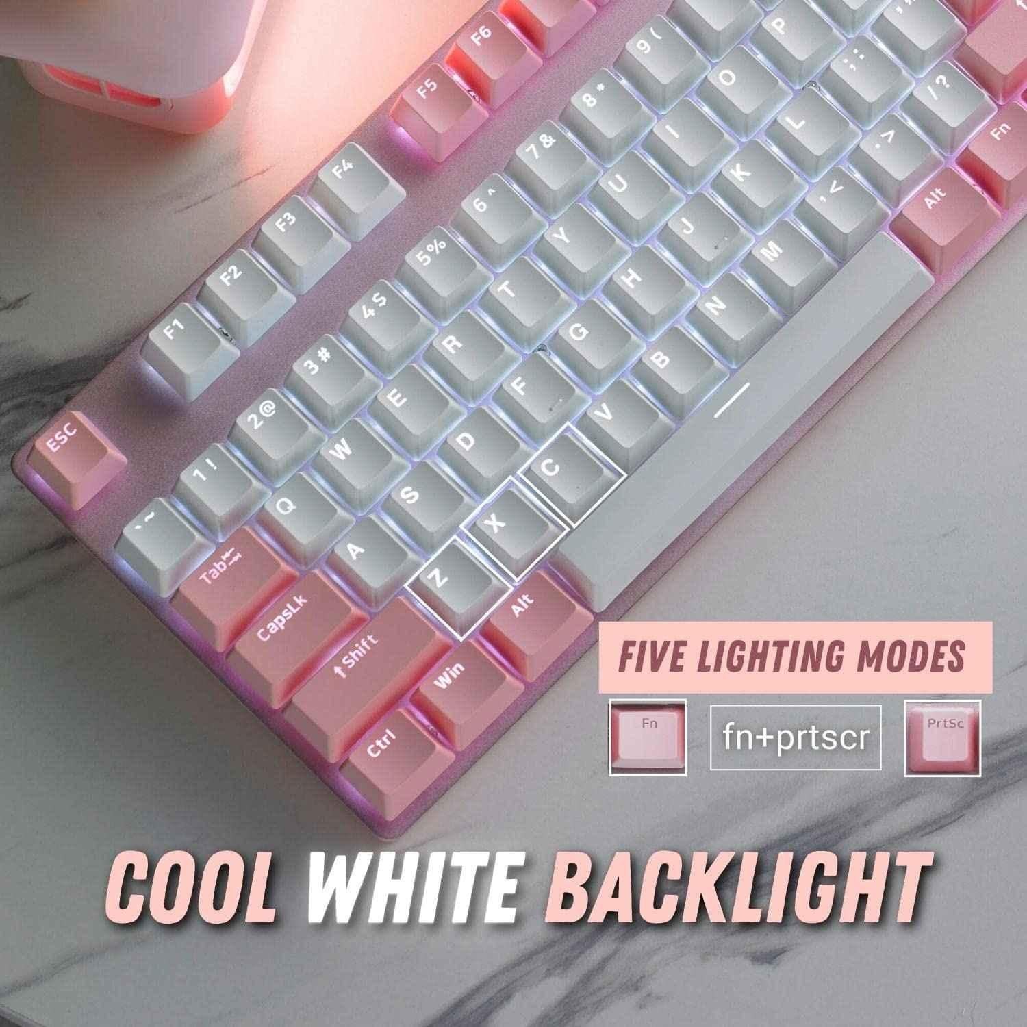 Rapoo 104 Keys Pink & White Aluminium Alloy Wired Full Size Mechanical USB-A Gaming Keyboard, V500 PRO - view 4