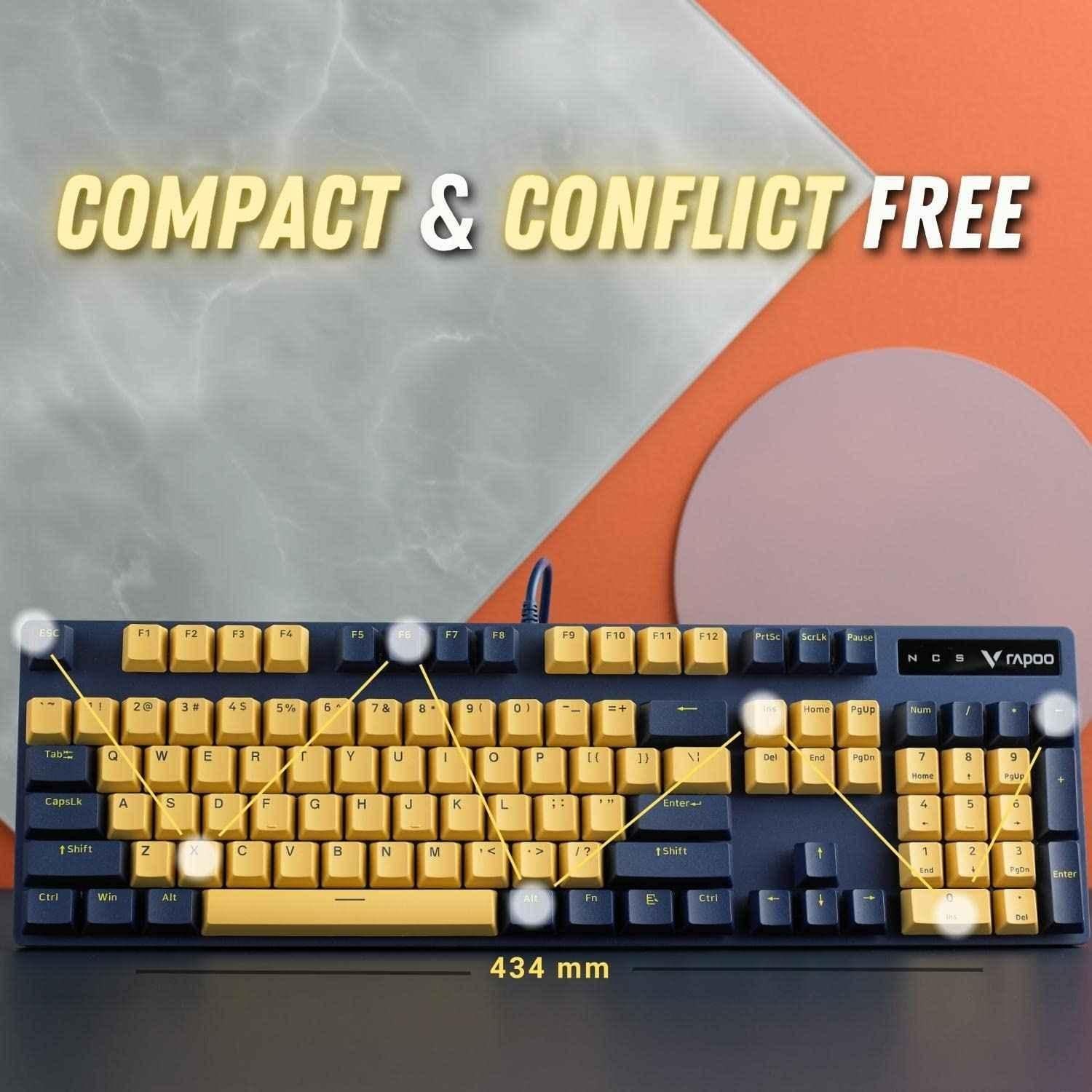 Rapoo V500-Pro 104 Keys Aluminium Alloy Yellow & Blue USB-A Mechanical Gaming Keyboard - view 1