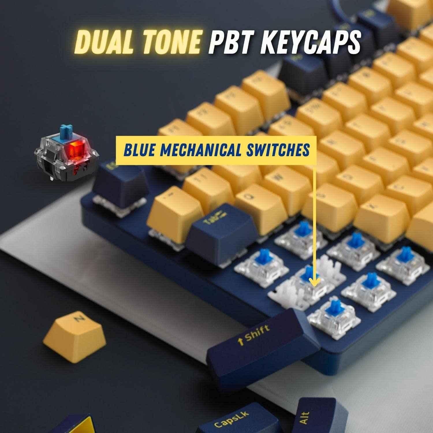 Rapoo V500-Pro 104 Keys Aluminium Alloy Yellow & Blue USB-A Mechanical Gaming Keyboard - view 3
