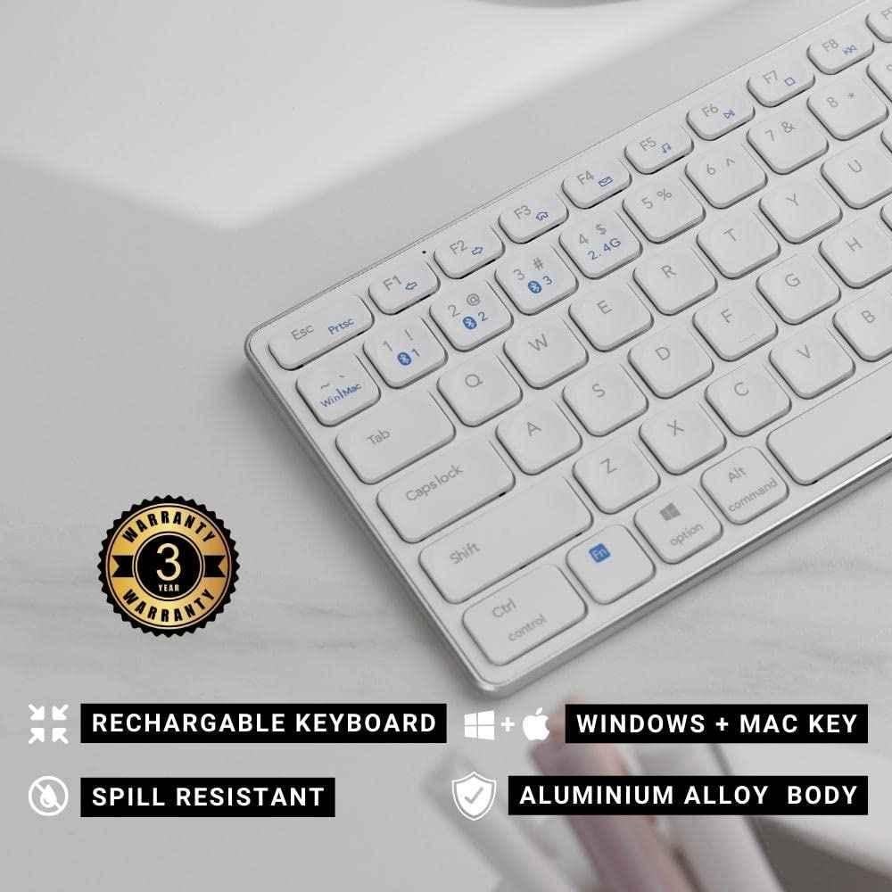 Rapoo White Bluetooth Rechargeable Type-C USB Wireless Keyboard, E9050G - view 1