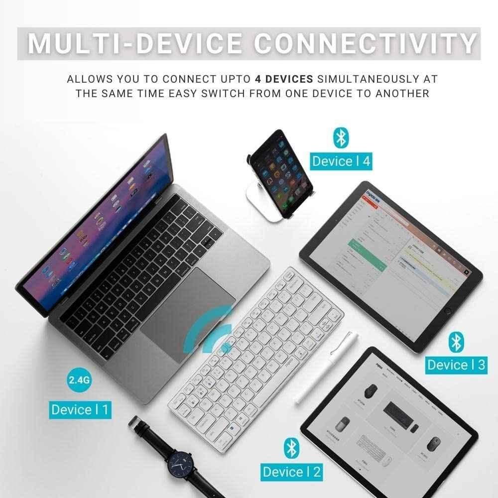 Rapoo White Bluetooth Rechargeable Type-C USB Wireless Keyboard, E9050G - view 3
