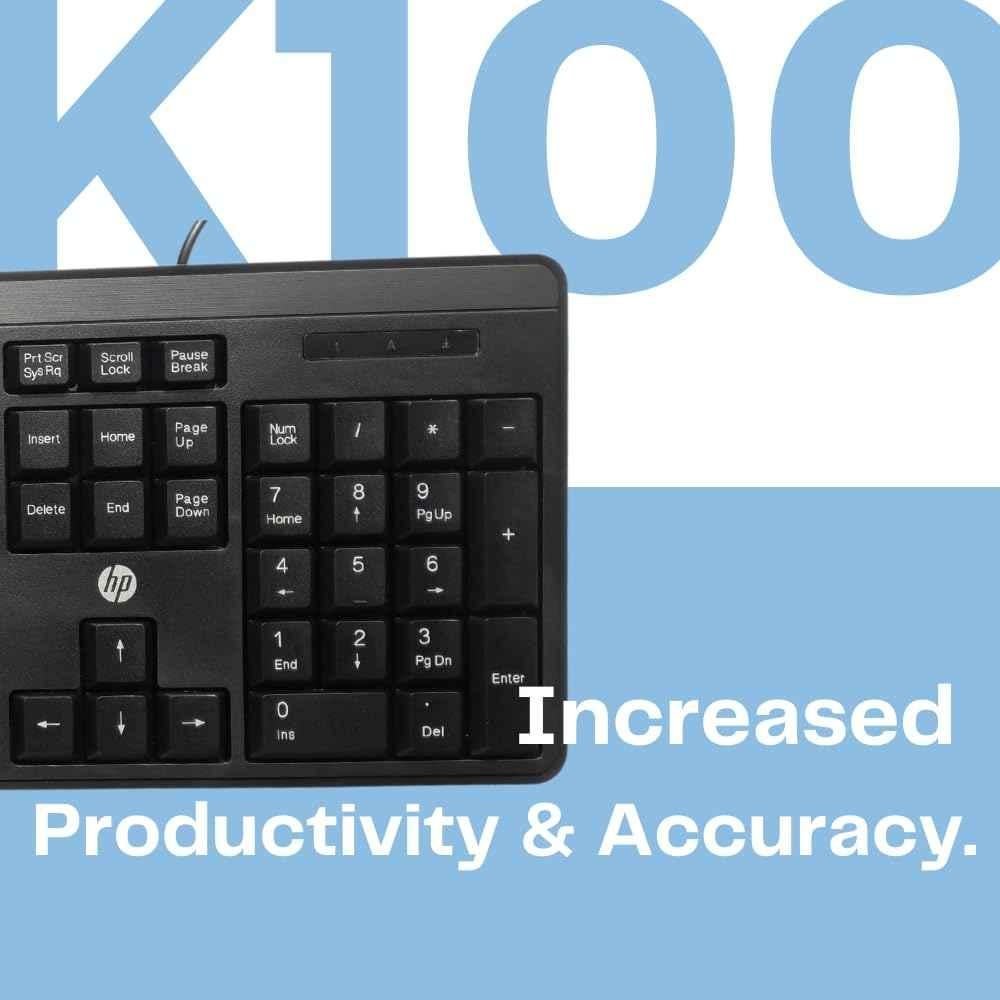 HP K100 Black Wired USB Keyboard, 7J4H1AA - view 3