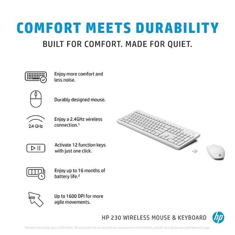 HP 230 Wireless White Keyboard & Mouse Combo, 3L1F0AA - view 3