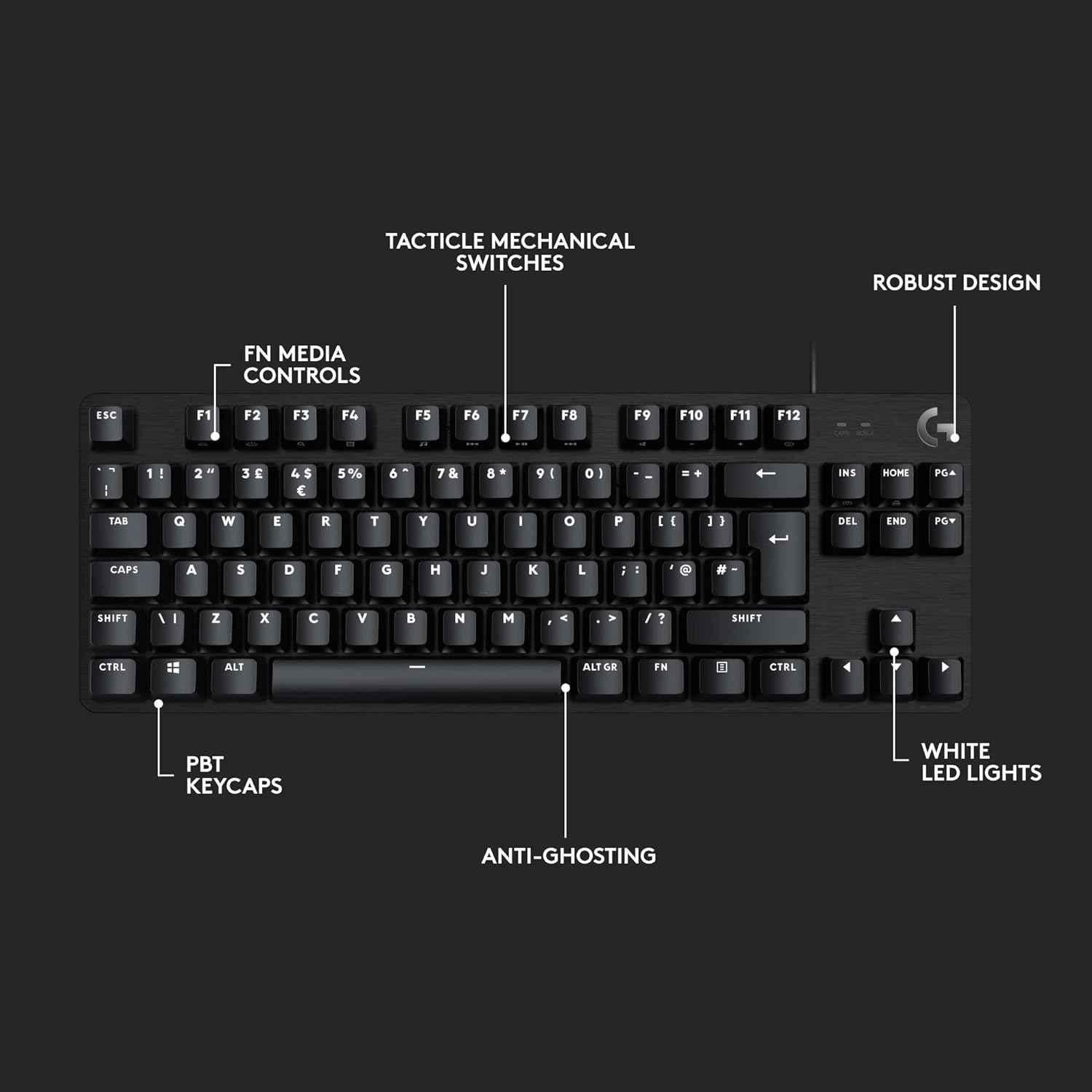 Logitech G413 TKL SE Black Wired Mechanical Gaming Compact Backlit Keyboard with Tactile Mechanical Switches & Anti-Ghosting - view 2