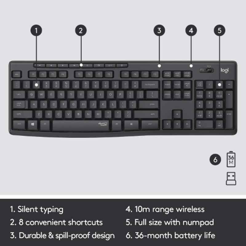 Logitech MK295 Black Wireless Keyboard & Mouse Combo, 920-009814 - view 3