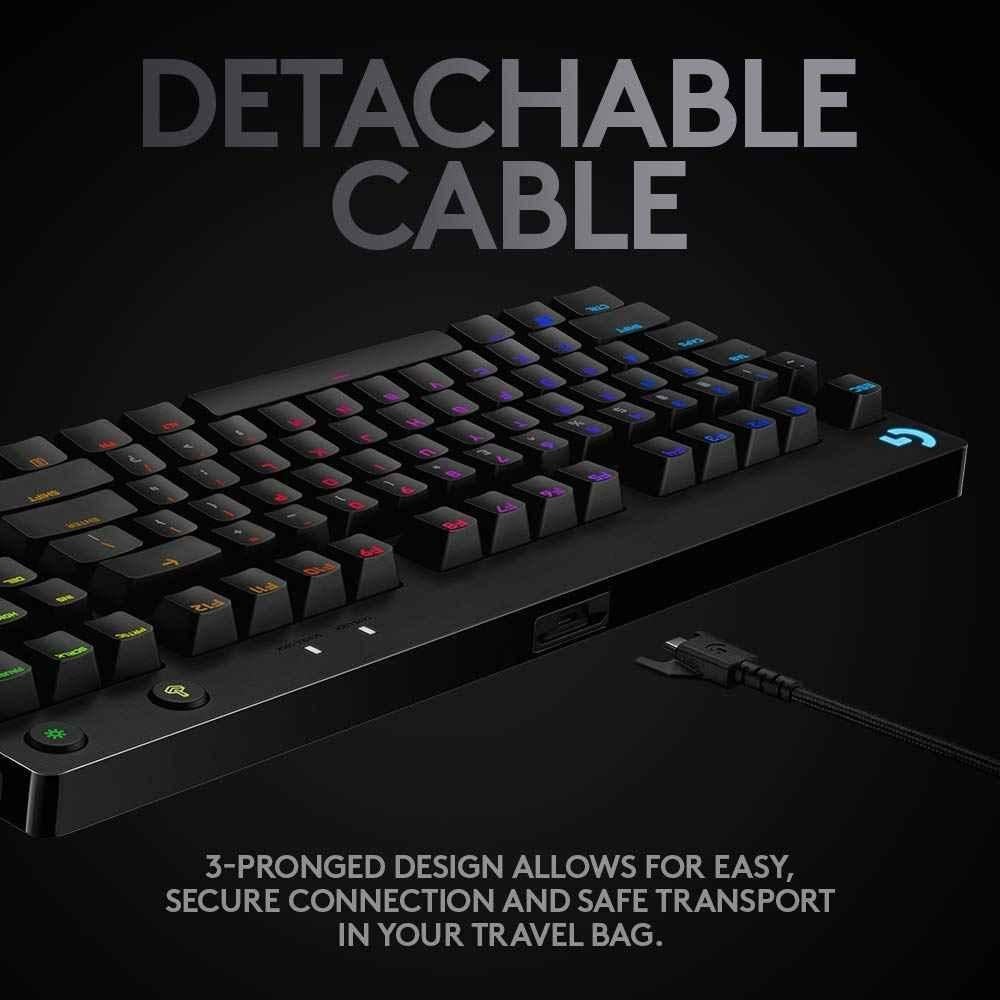 Logitech G PRO Black Mechanical Gaming Keyboard with Ultra Portable Tenkeyless Design, Detachable Micro USB Cable, 16.8 Million Colour Lightsync RGB Backlit Keys - view 3
