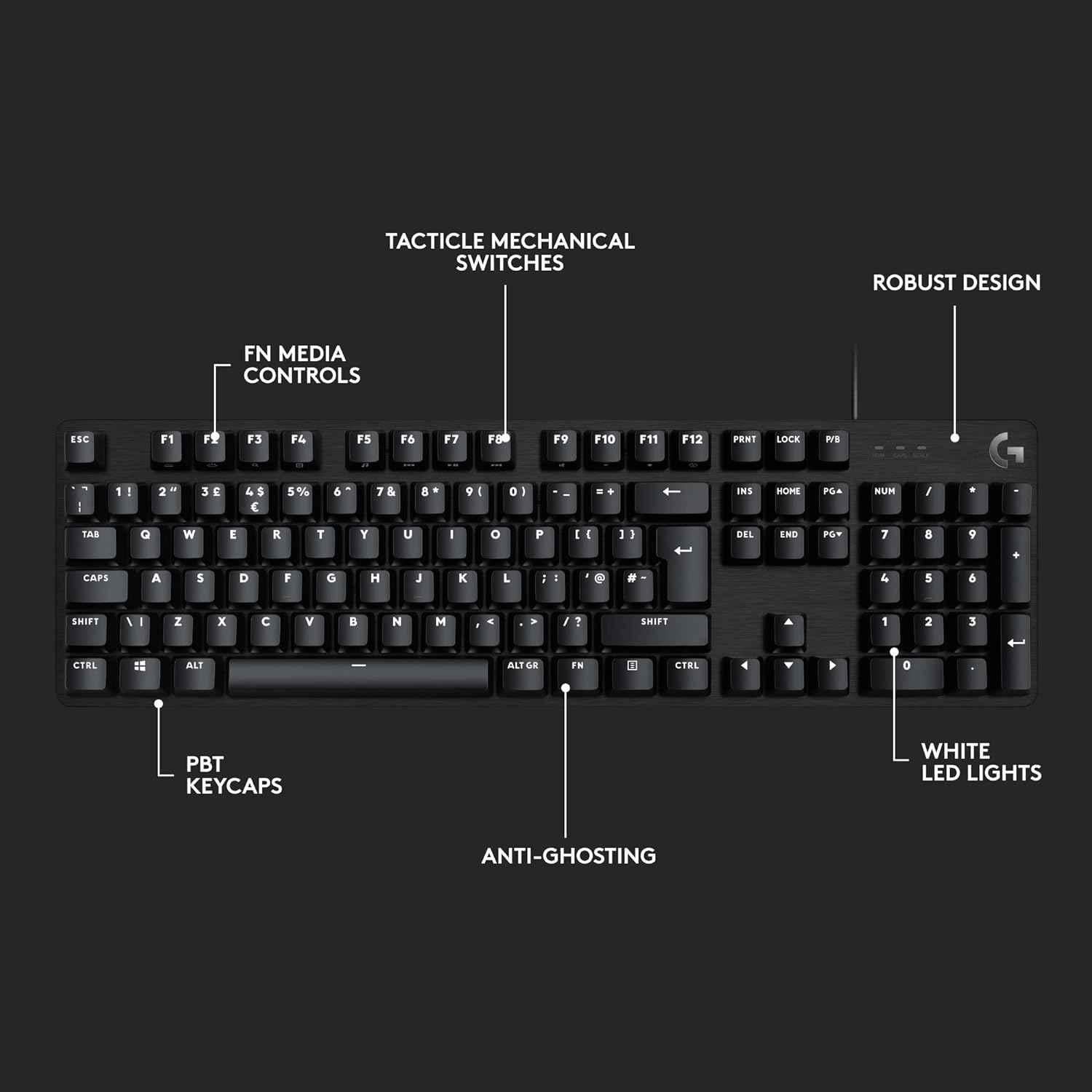 Logitech G413 SE Black Full-Size Mechanical Gaming Wired Backlit Keyboard with Tactile Mechanical Switches & Anti-Ghosting - view 2