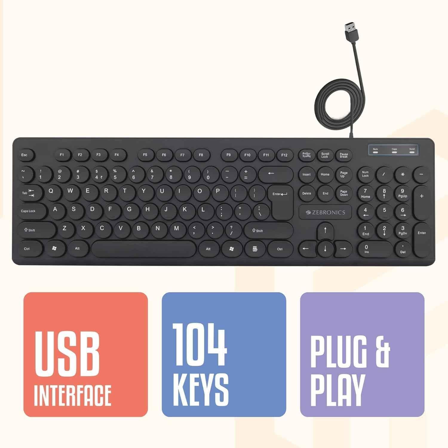 Zebronics K24 104Key Black Wired USB Keyboard with 1.5m Textured Cable - view 1