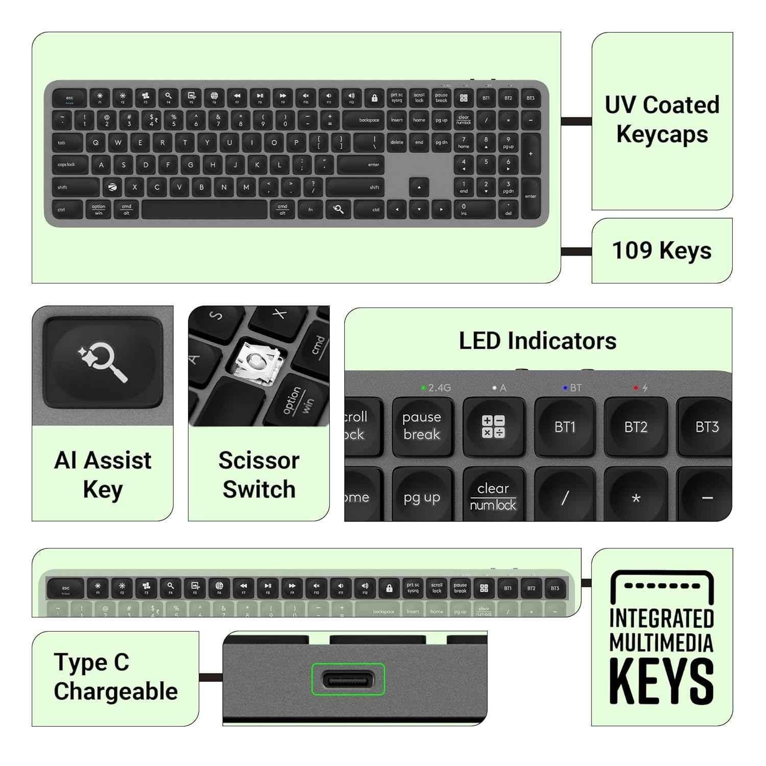 Zebronics 109 Keys Black Wireless Keyboard, K5002MW - view 1