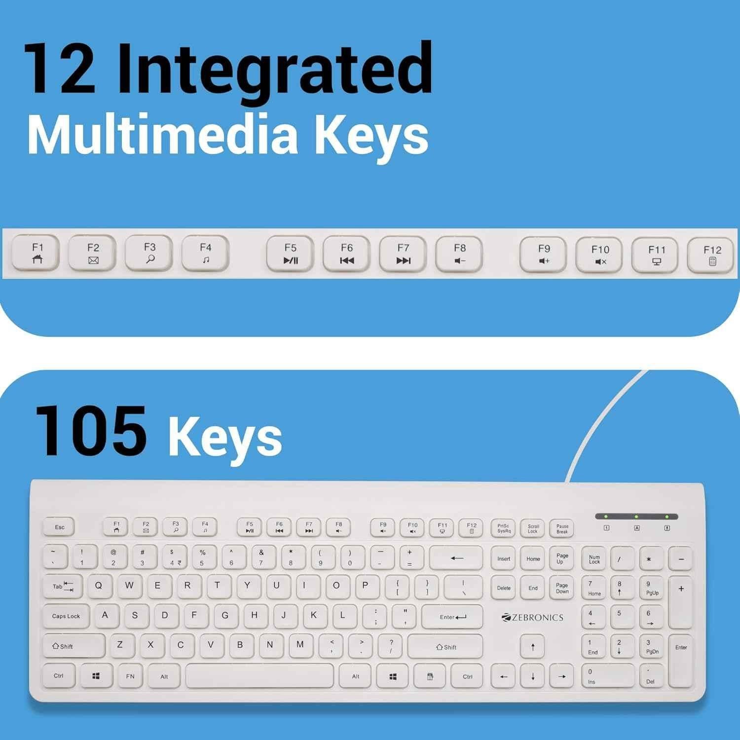 Zebronics K51 105 Keys White Wired Keyboard - view 2