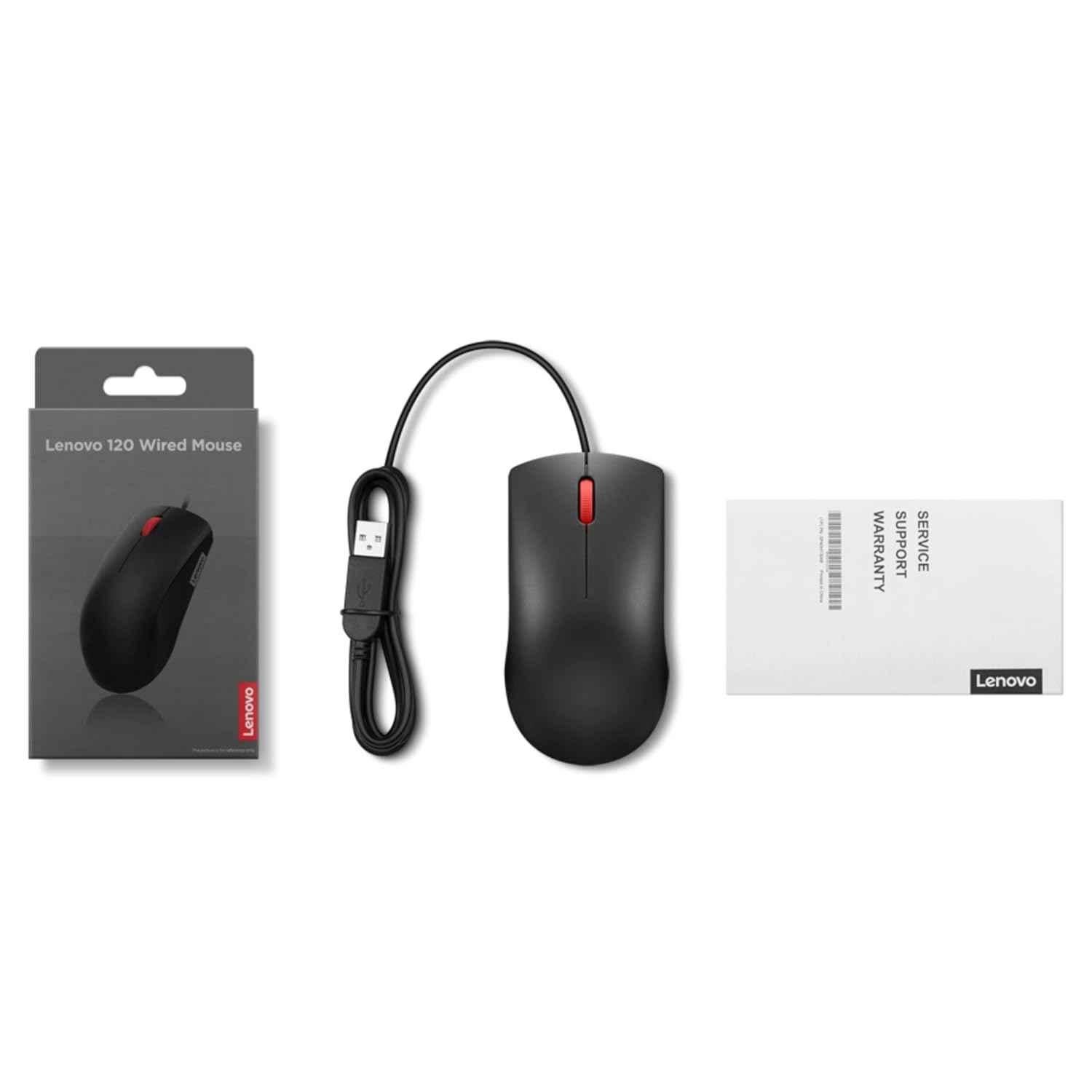 Lenovo 120 1600DPI Plastic Black USB Wired Optical Mouse, GY51L52636 - view 1