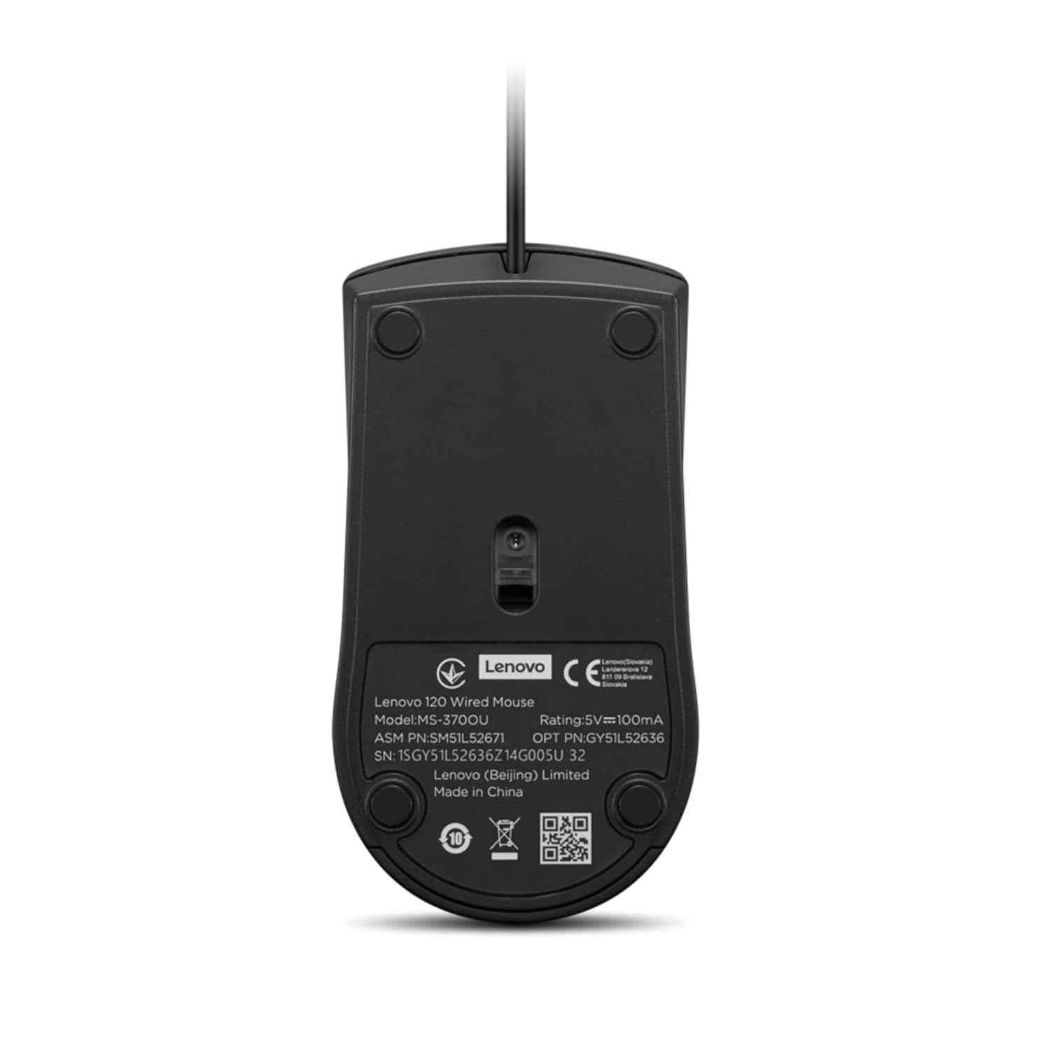 Lenovo 120 1600DPI Plastic Black USB Wired Optical Mouse, GY51L52636 - view 3