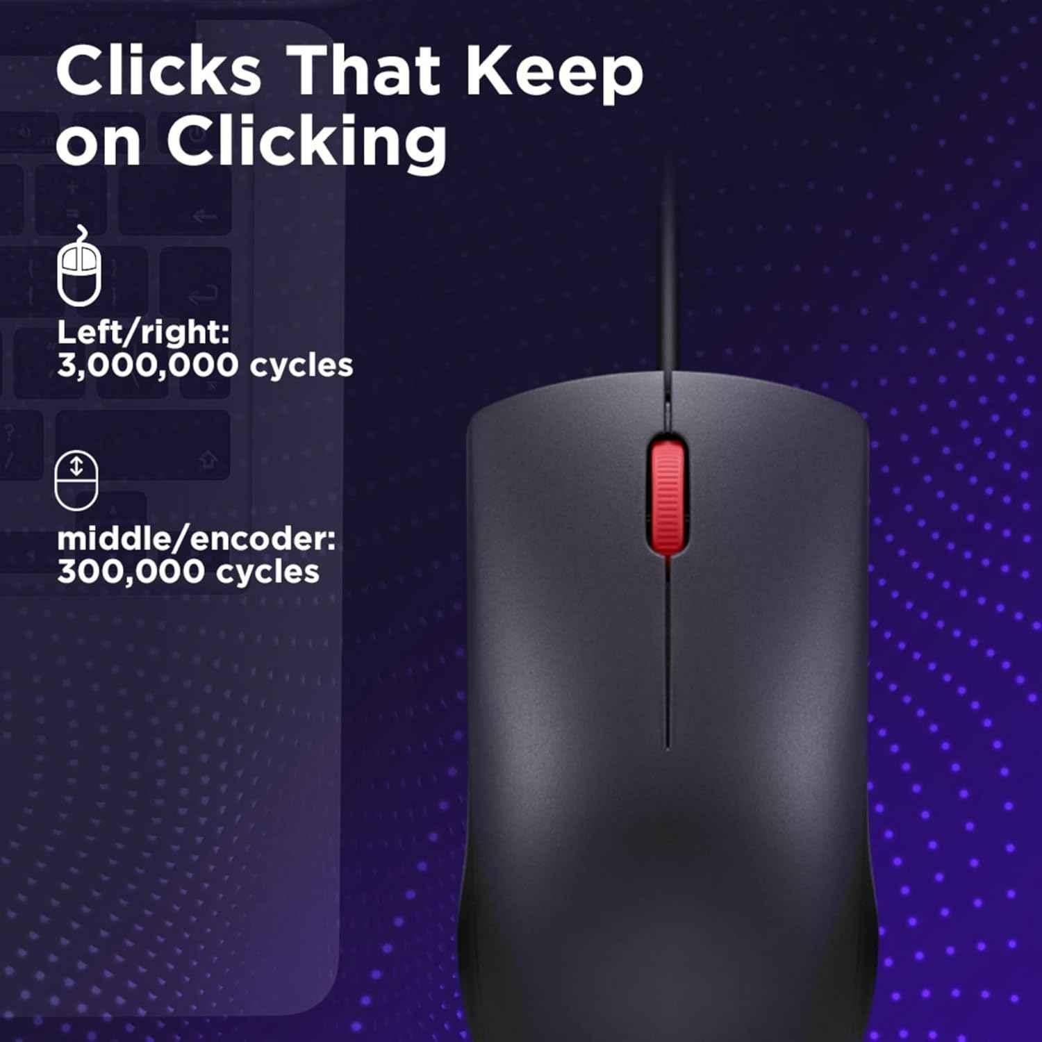 Lenovo 120 1600DPI Plastic Black USB Wired Optical Mouse, GY51L52636 - view 4