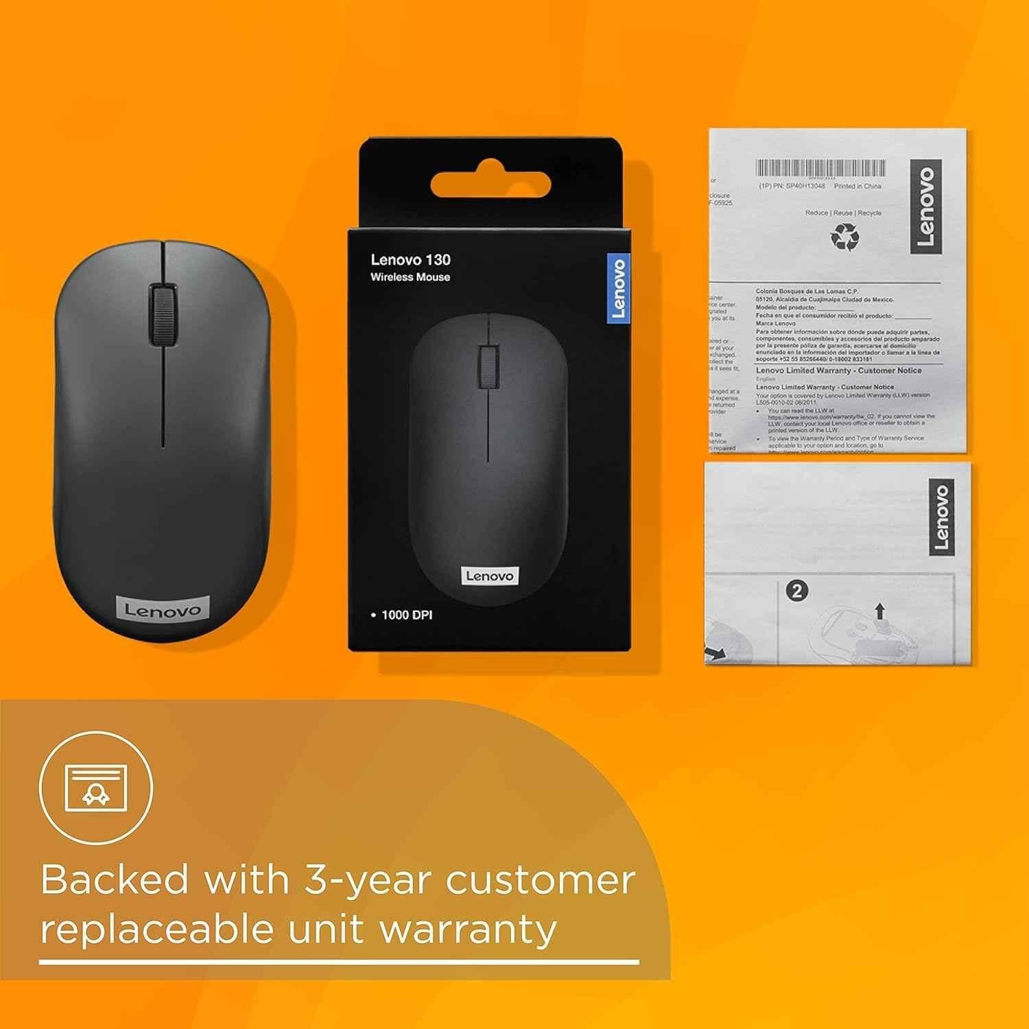 Lenovo 130 2.4GHz 1000DPI Black Compact Wireless Mouse, GY51C12380 - view 1