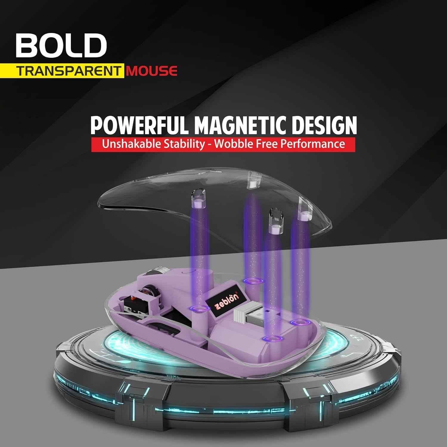 Zebion Bold 1600dpi 2.4GHz Lilac Base Dual Mode Bluetooth Rechargeable Optical Wireless Mouse - view 2