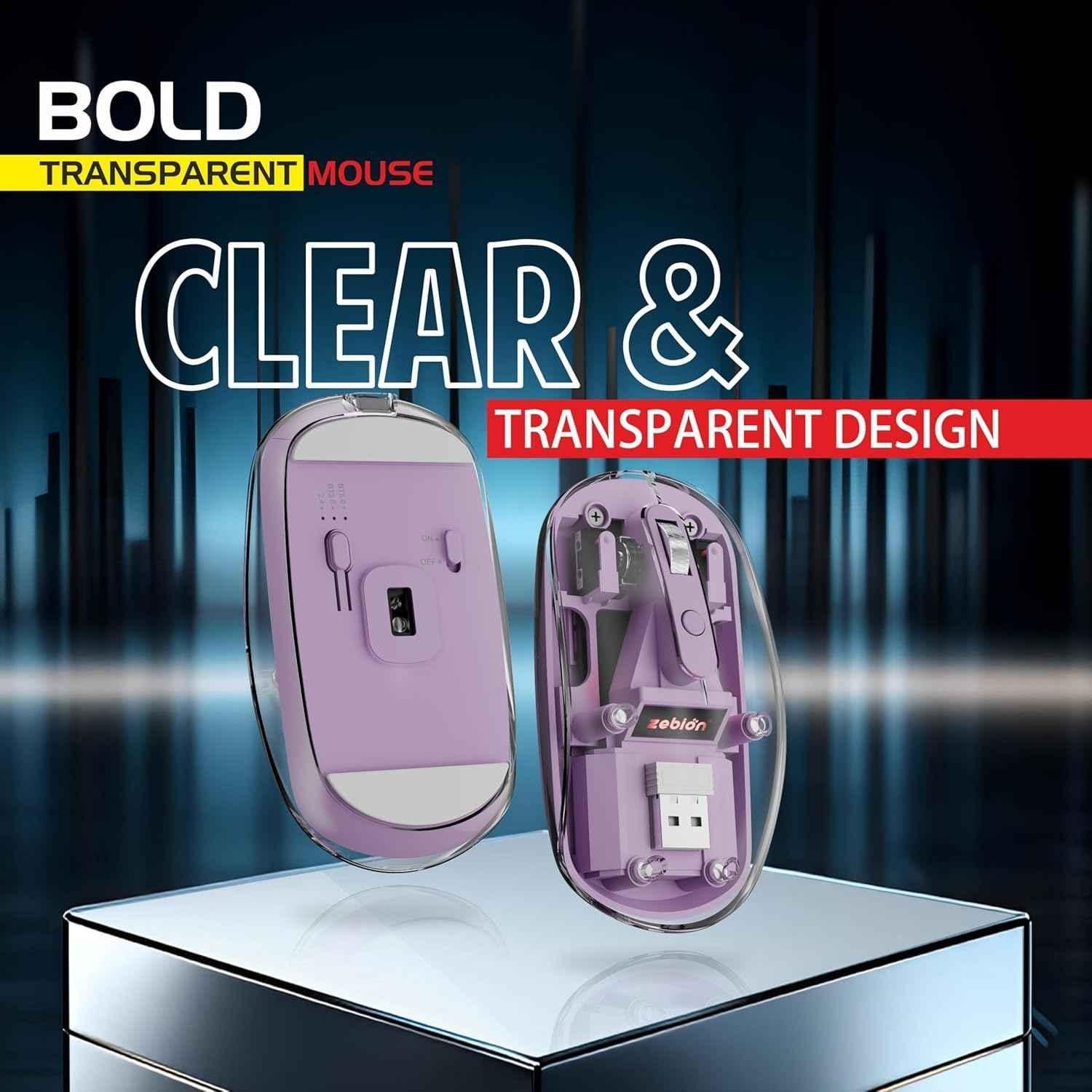 Zebion Bold 1600dpi 2.4GHz Lilac Base Dual Mode Bluetooth Rechargeable Optical Wireless Mouse - view 4