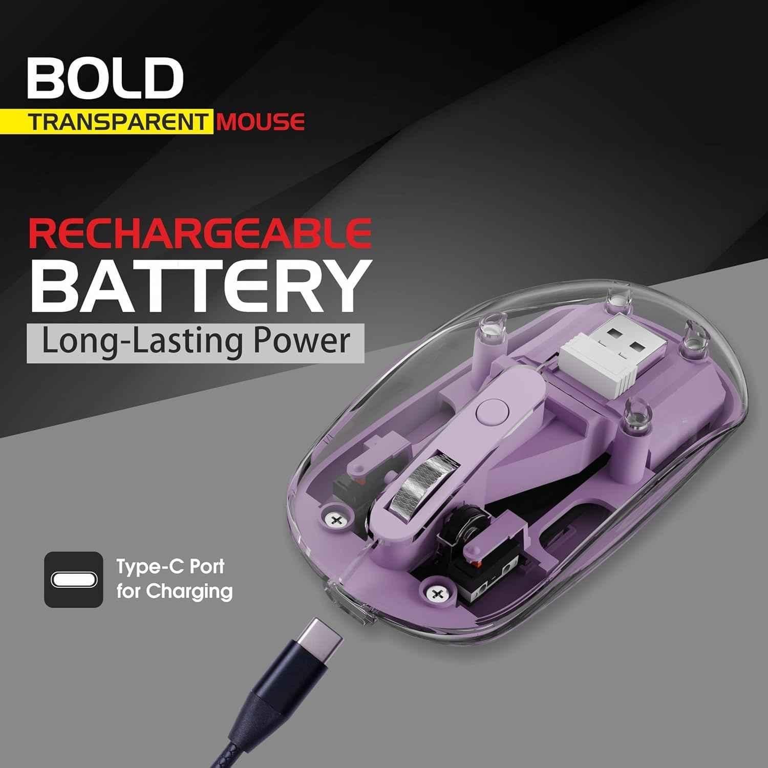 Zebion Bold 1600dpi 2.4GHz Lilac Base Dual Mode Bluetooth Rechargeable Optical Wireless Mouse - view 5
