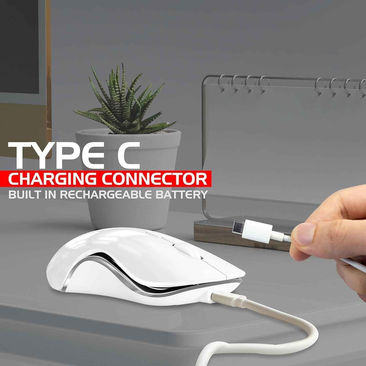 Zebion Connect-3 2400dpi 2.4GHz Triple Mode White Bluetooth Rechargeable Optical Wireless Mouse with Type C Cable - view 2