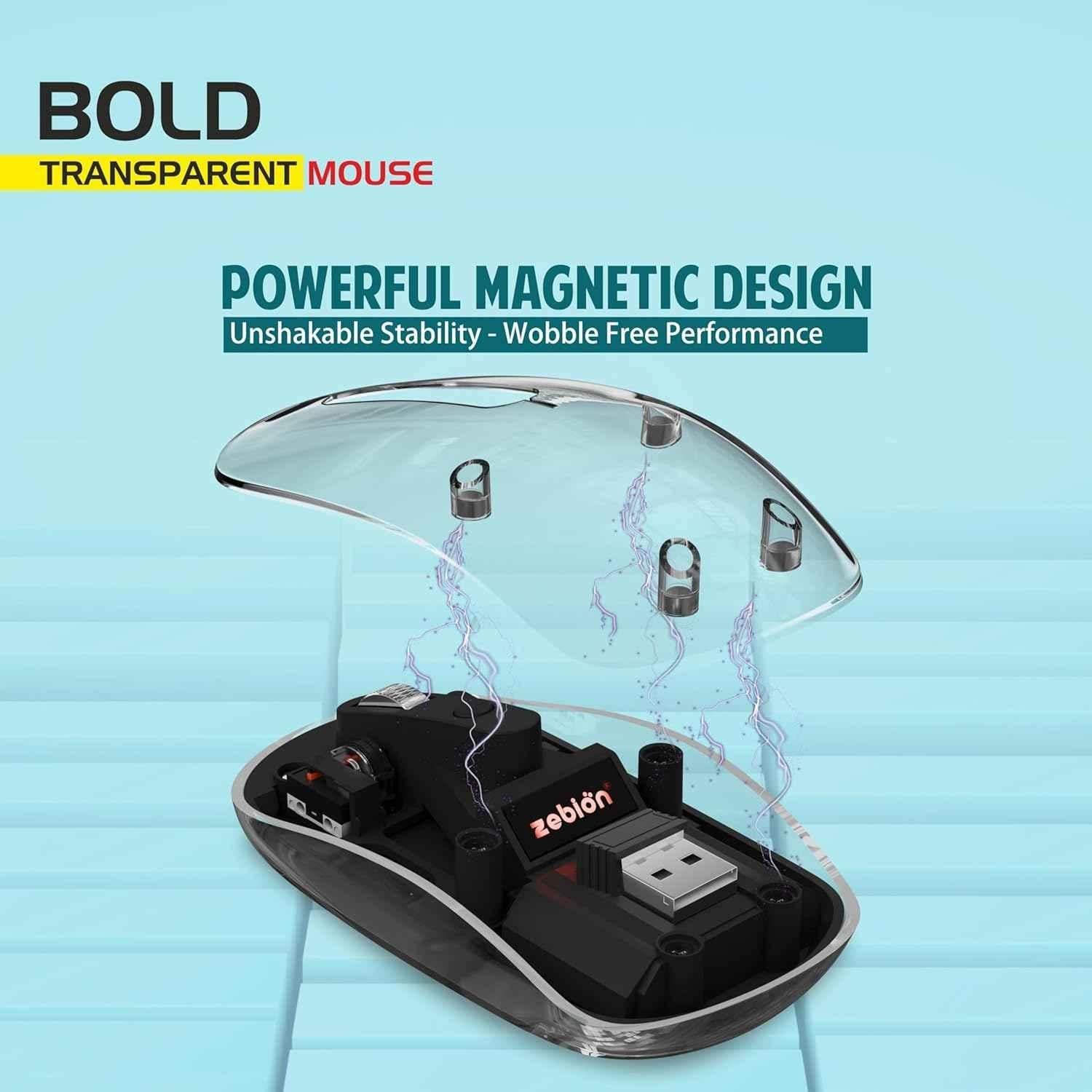 Zebion Bold 1600dpi 2.4GHz Black Base Dual Mode Bluetooth Rechargeable Optical Wireless Mouse - view 1
