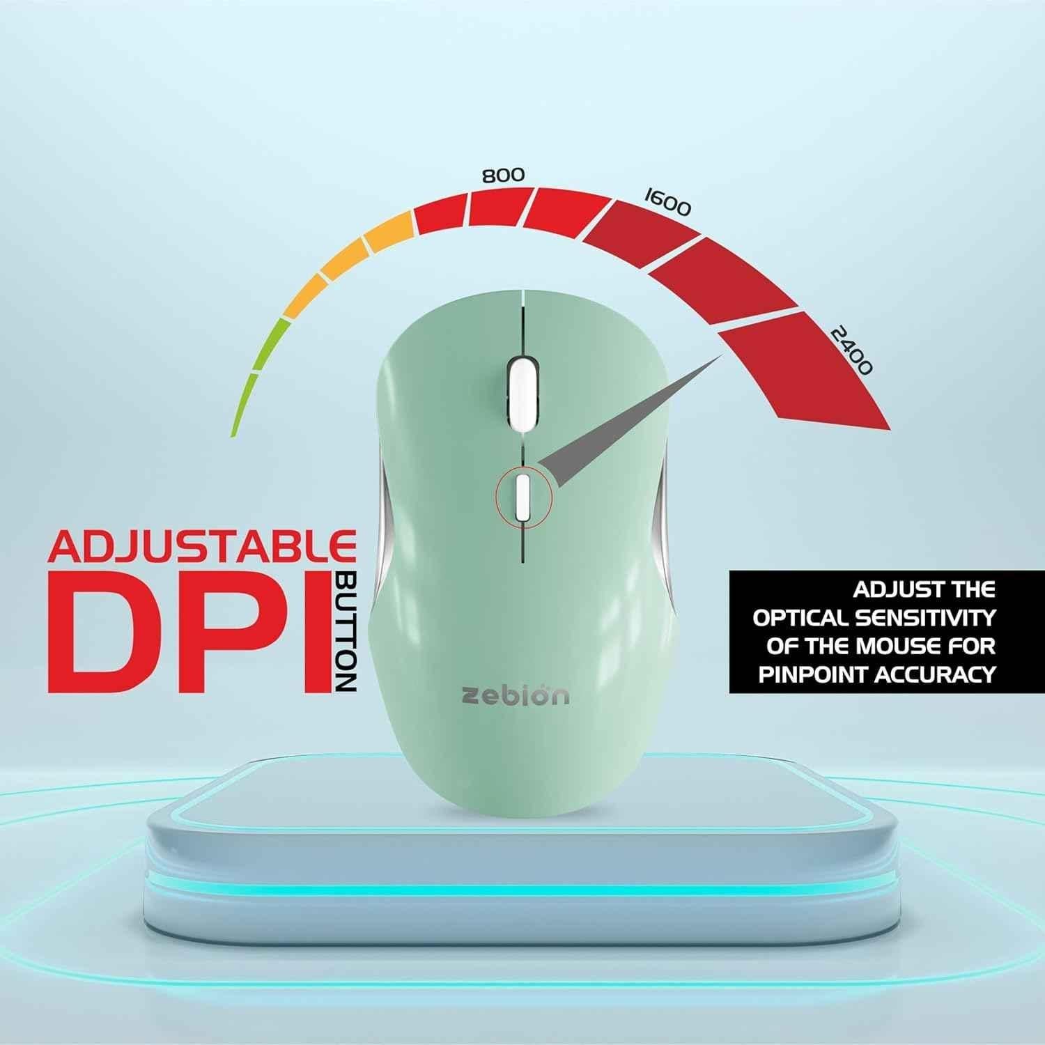 Zebion Connect-3 2400dpi 2.4GHz Dual Connectivity Green Bluetooth Rechargeable Optical Wireless Mouse - view 2