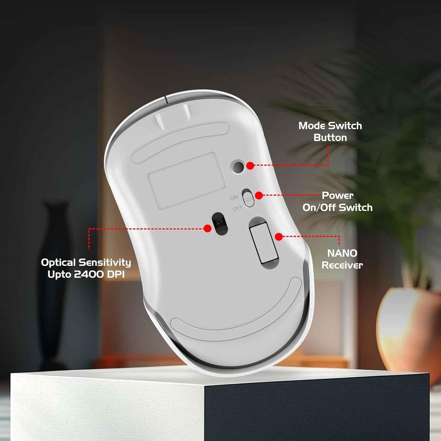 Zebion Connect-3 2400dpi 2.4GHz Dual Connectivity Green Bluetooth Rechargeable Optical Wireless Mouse - view 4