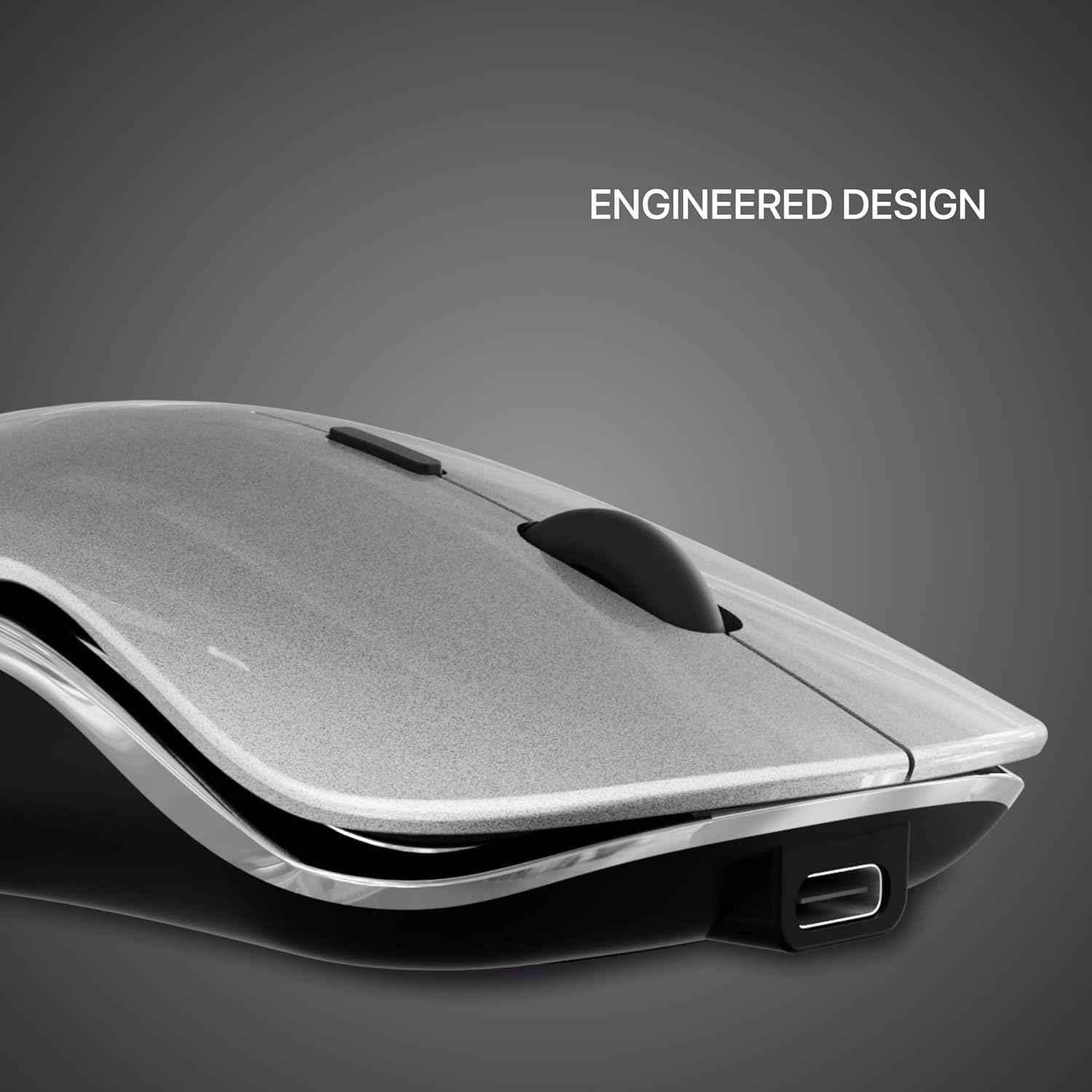 Zebion Connect-3 2400dpi 2.4GHz Triple Mode Grey Bluetooth Rechargeable Optical Wireless Mouse with Type C Cable - view 2