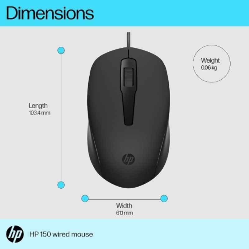 HP 150 Black Wired Mouse, 240J6AA - view 1
