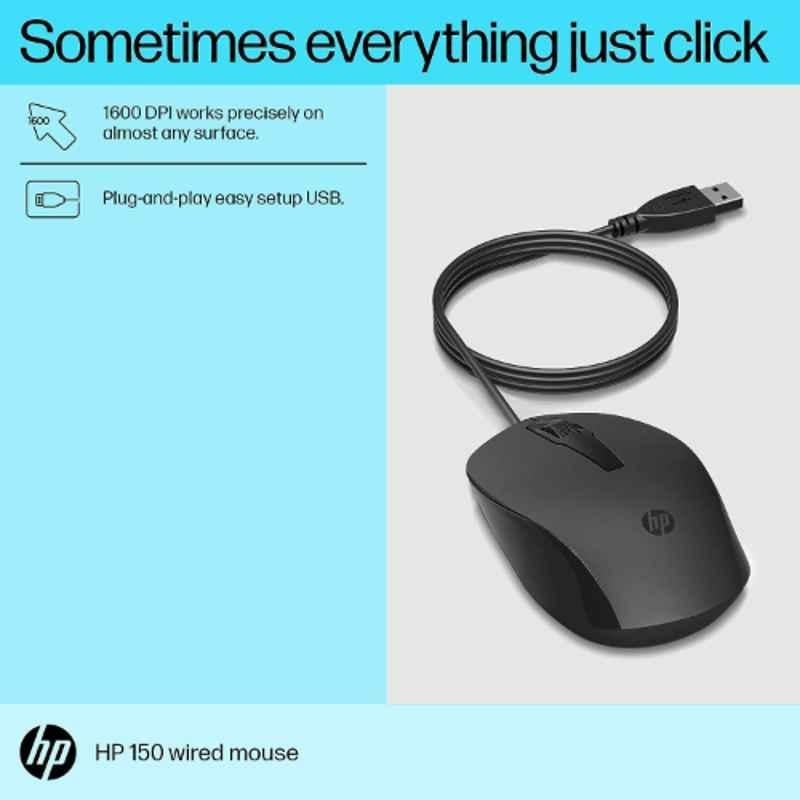 HP 150 Black Wired Mouse, 240J6AA - view 2