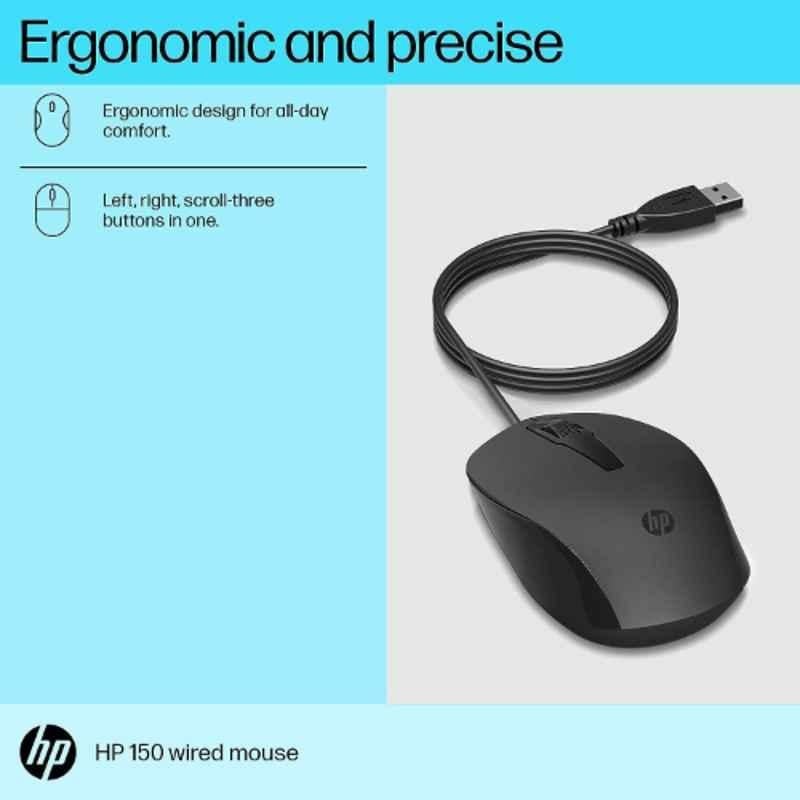 HP 150 Black Wired Mouse, 240J6AA - view 3