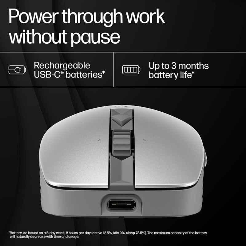 HP 710 Silver Rechargeable Silent Mouse, 6E6F1AA - view 1