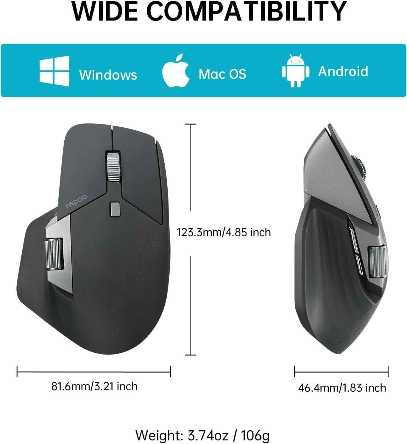 Rapoo 8 Buttons Matte Black USB Wireless Bluetooth Mouse, MT760L - view 1
