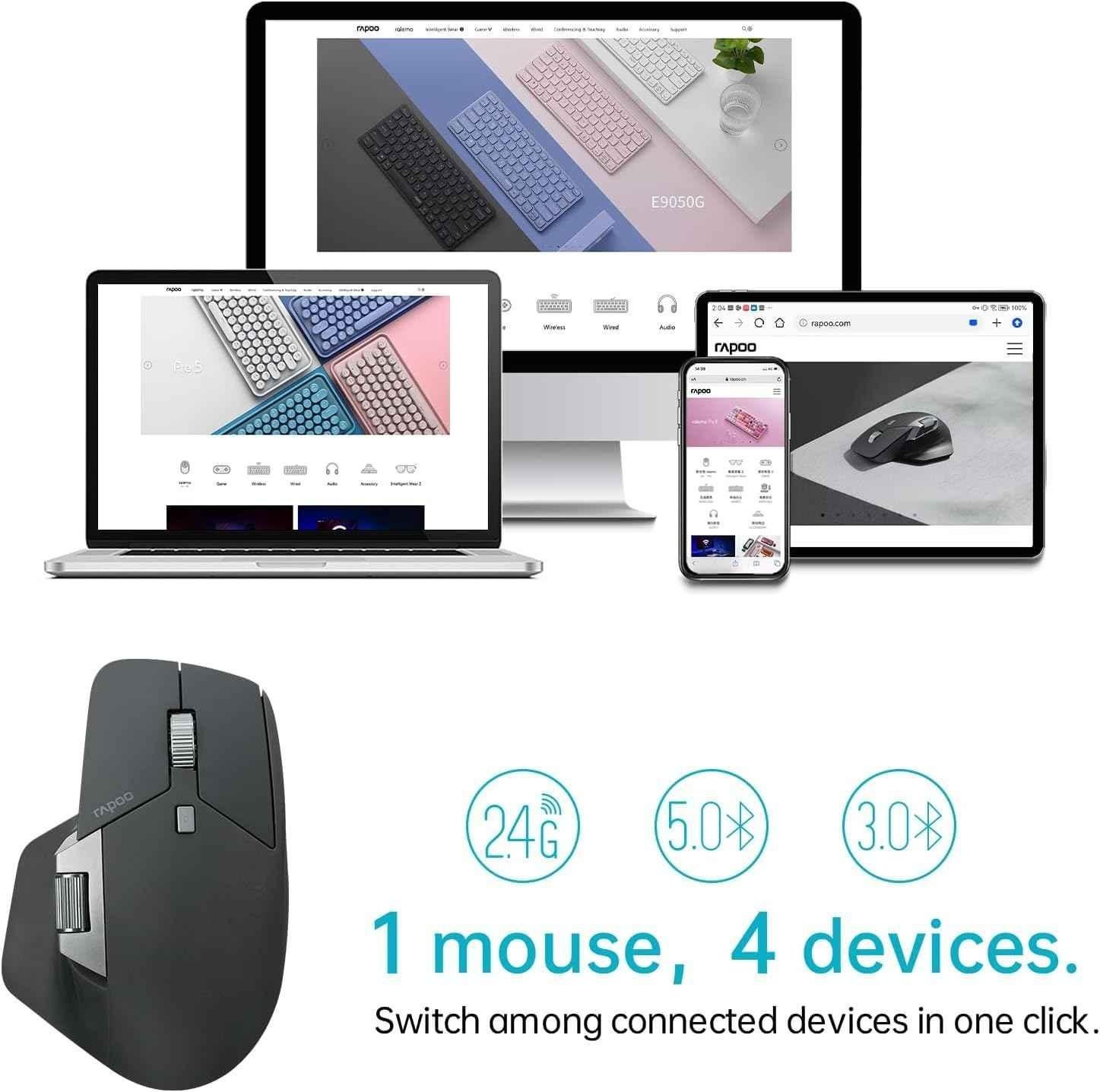 Rapoo 8 Buttons Matte Black USB Wireless Bluetooth Mouse, MT760L - view 6