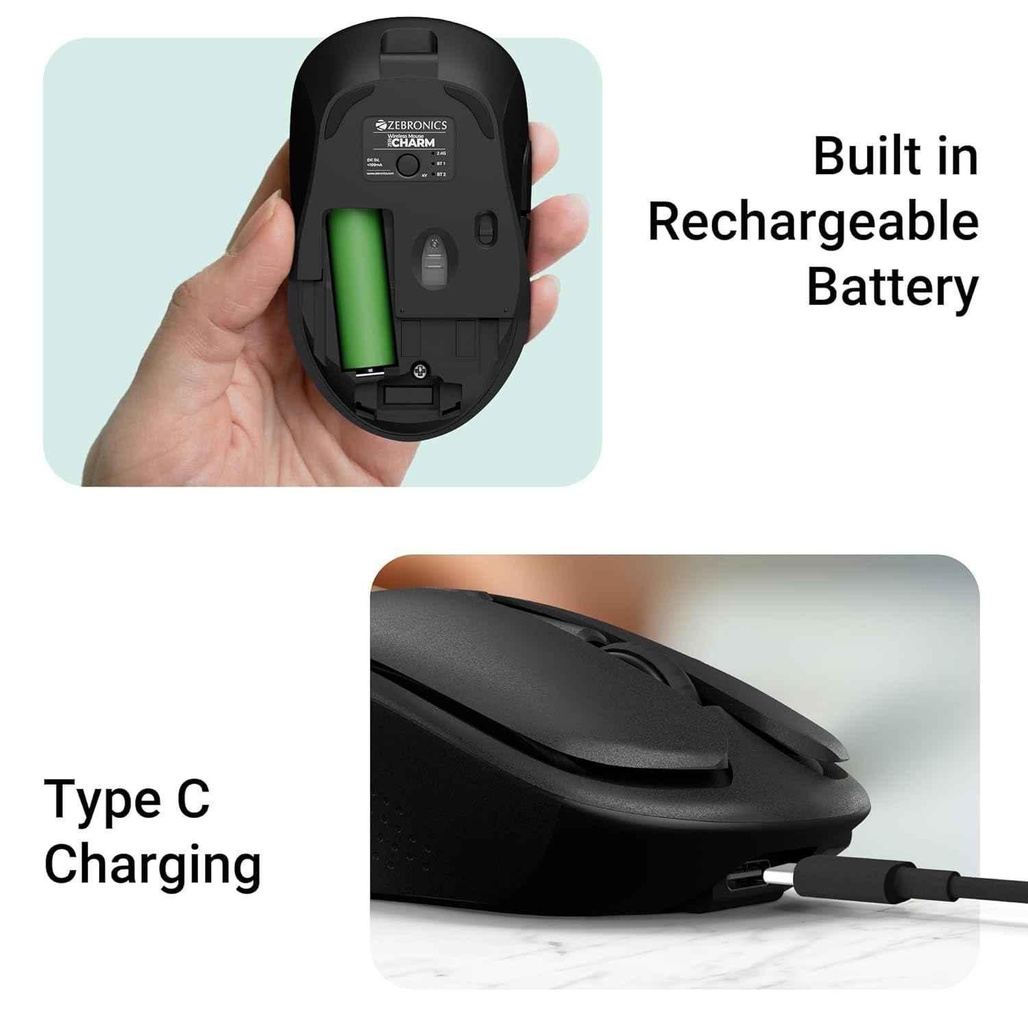 Zebronics Charm 2.4GHz Metallic Black Rechargeable Wireless Optical Mouse with Nano Receiver - view 1