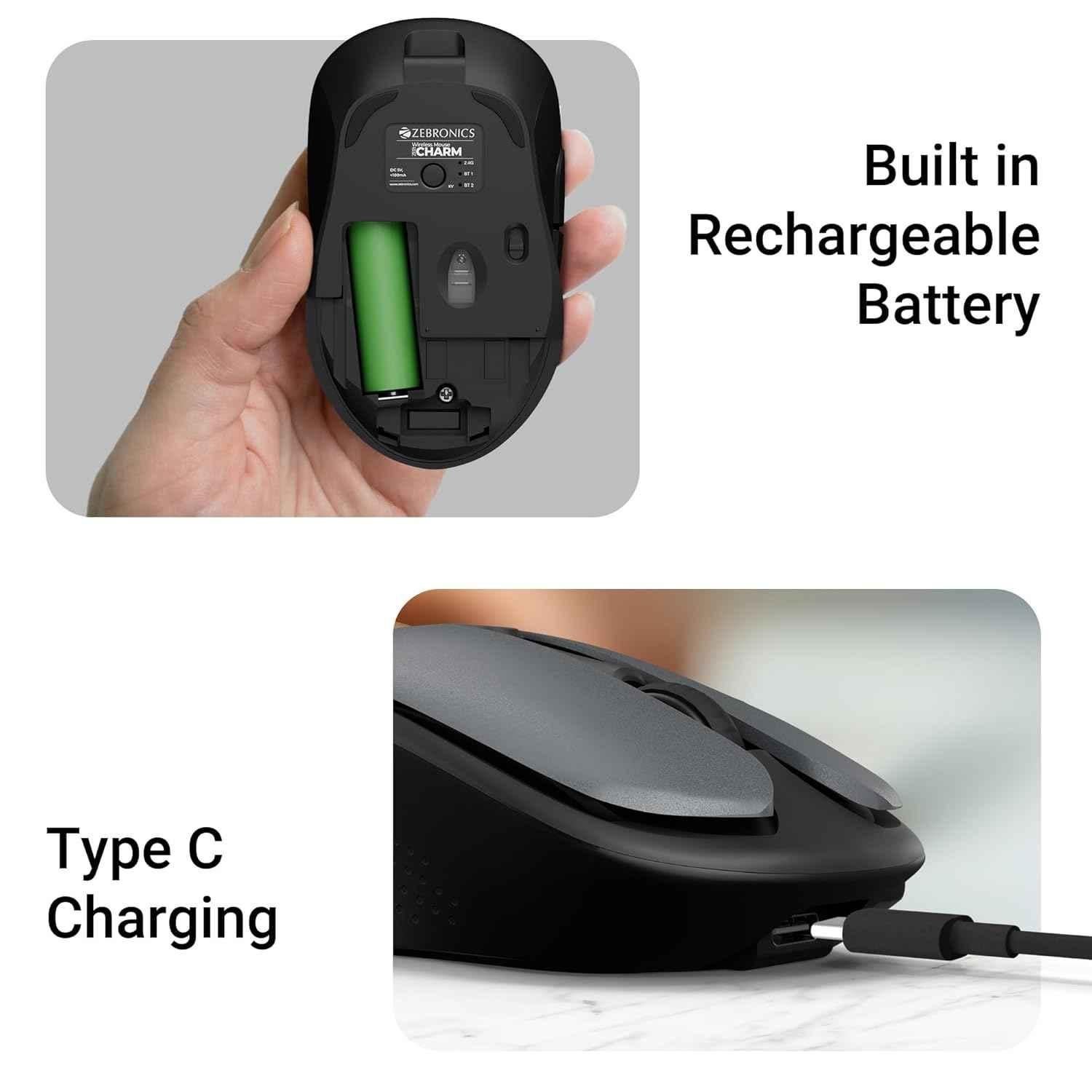 Zebronics Charm 2.4GHz Metallic Grey Rechargeable Wireless Optical Mouse with Nano Receiver - view 1