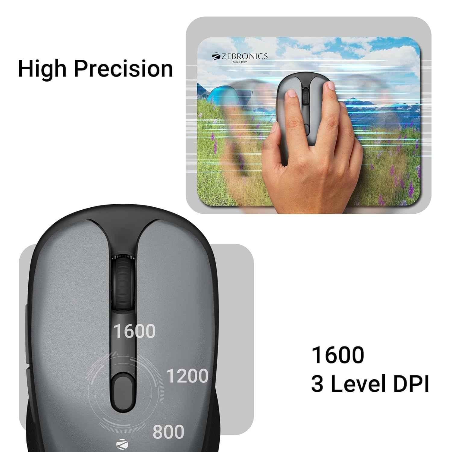 Zebronics Charm 2.4GHz Metallic Grey Rechargeable Wireless Optical Mouse with Nano Receiver - view 2