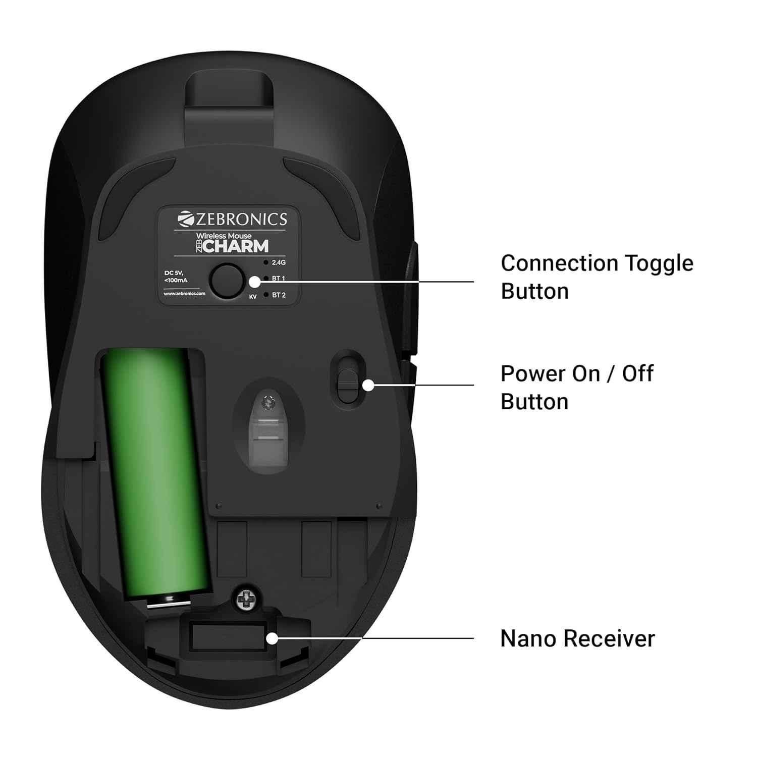 Zebronics Charm 2.4GHz Metallic Grey Rechargeable Wireless Optical Mouse with Nano Receiver - view 4