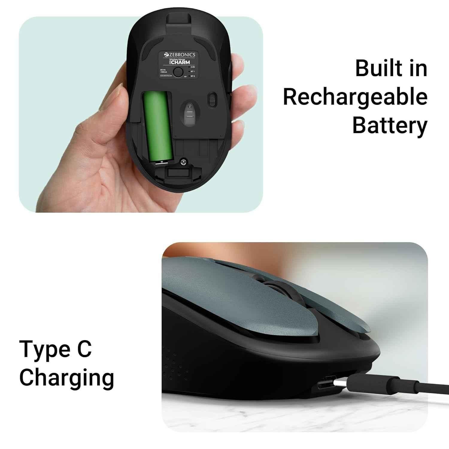 Zebronics Charm 2.4GHz Metallic Green Rechargeable Wireless Optical Mouse with Nano Receiver - view 1