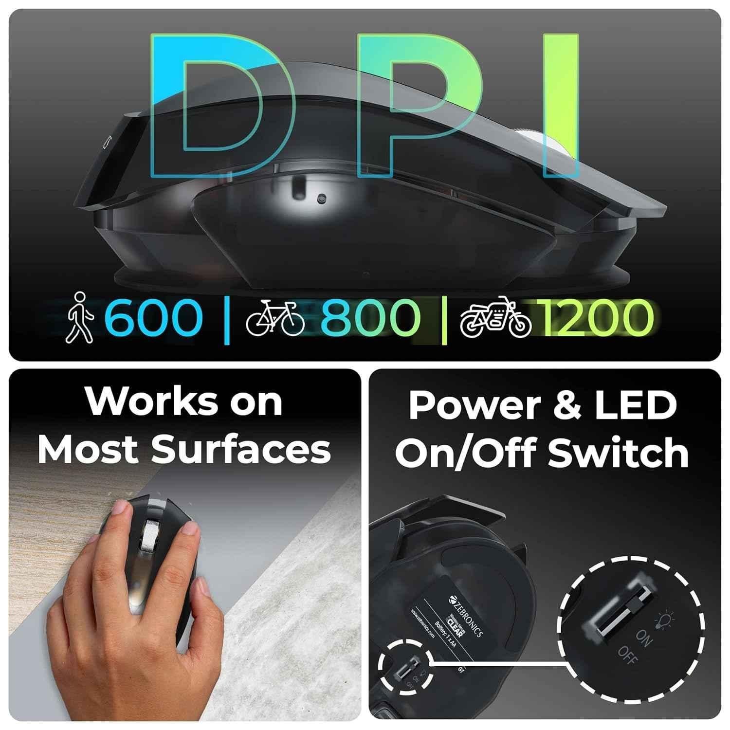 Zebronics Clear 2.4GHz Dark Grey Wireless Optical Mouse with Nano Receiver - view 1