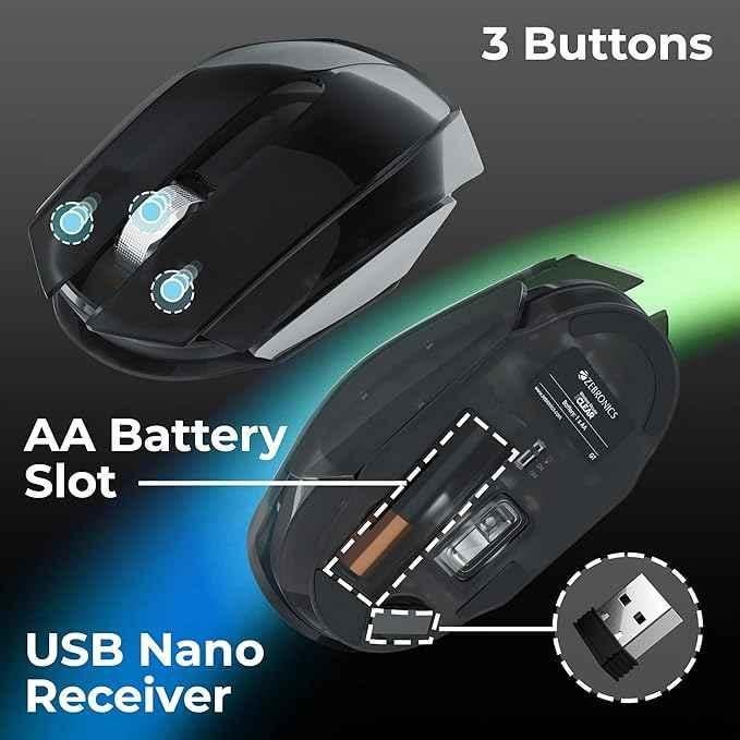 Zebronics Clear 2.4GHz Dark Grey Wireless Optical Mouse with Nano Receiver - view 3