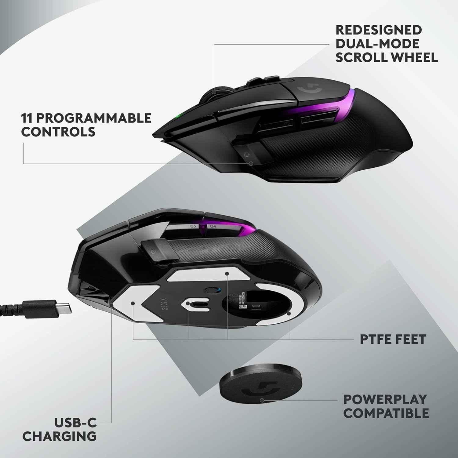 Logitech G502 X Plus Black Lightspeed Wireless RGB Gaming Optical Mouse with Lightforce Hybrid Switches, Lightsync RGB & Hero 25K Gaming Sensor - view 2