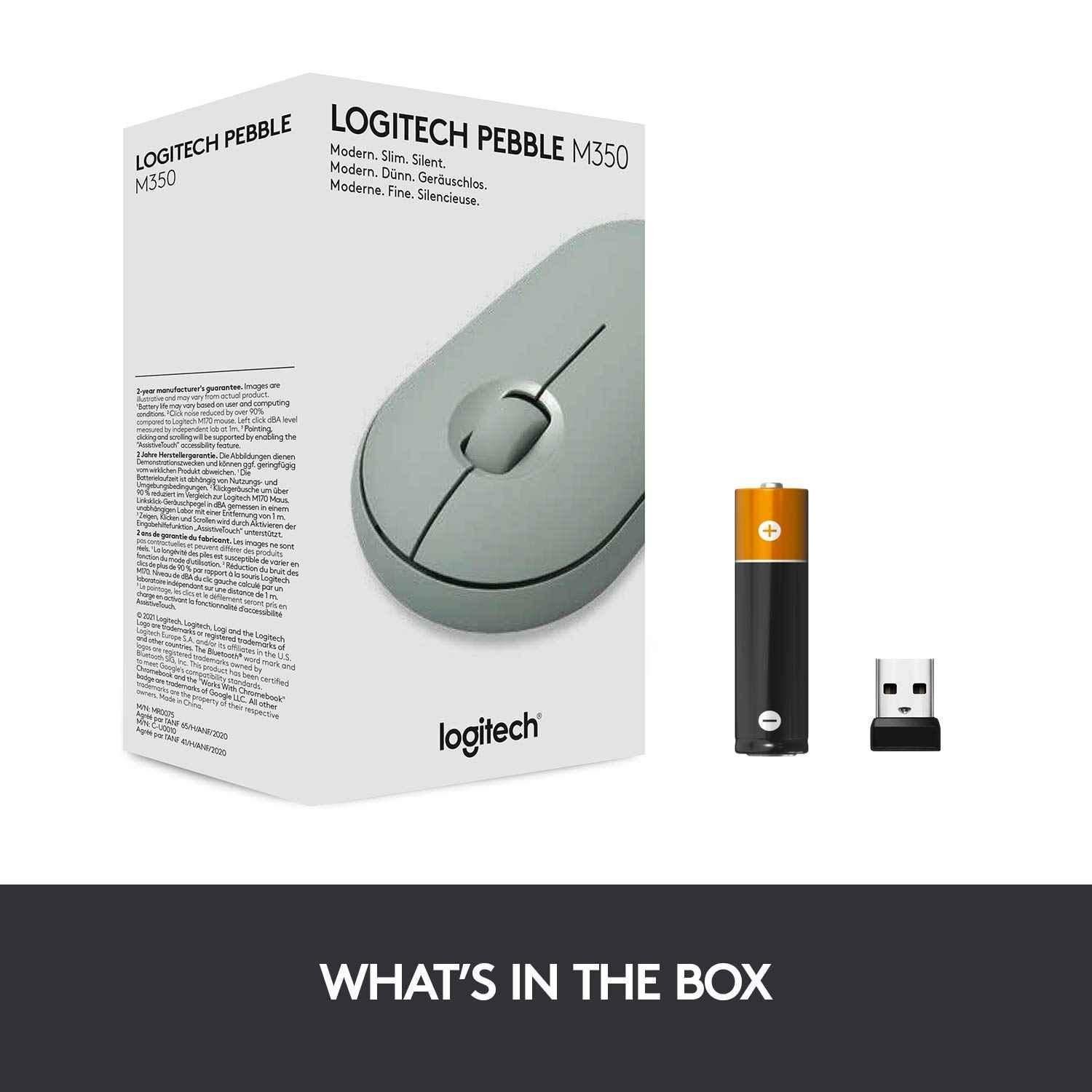 Logitech Pebble M350 Green Slim Wireless Computer Mouse with Bluetooth or 2.4 GHz Receiver & Quiet Click - view 1