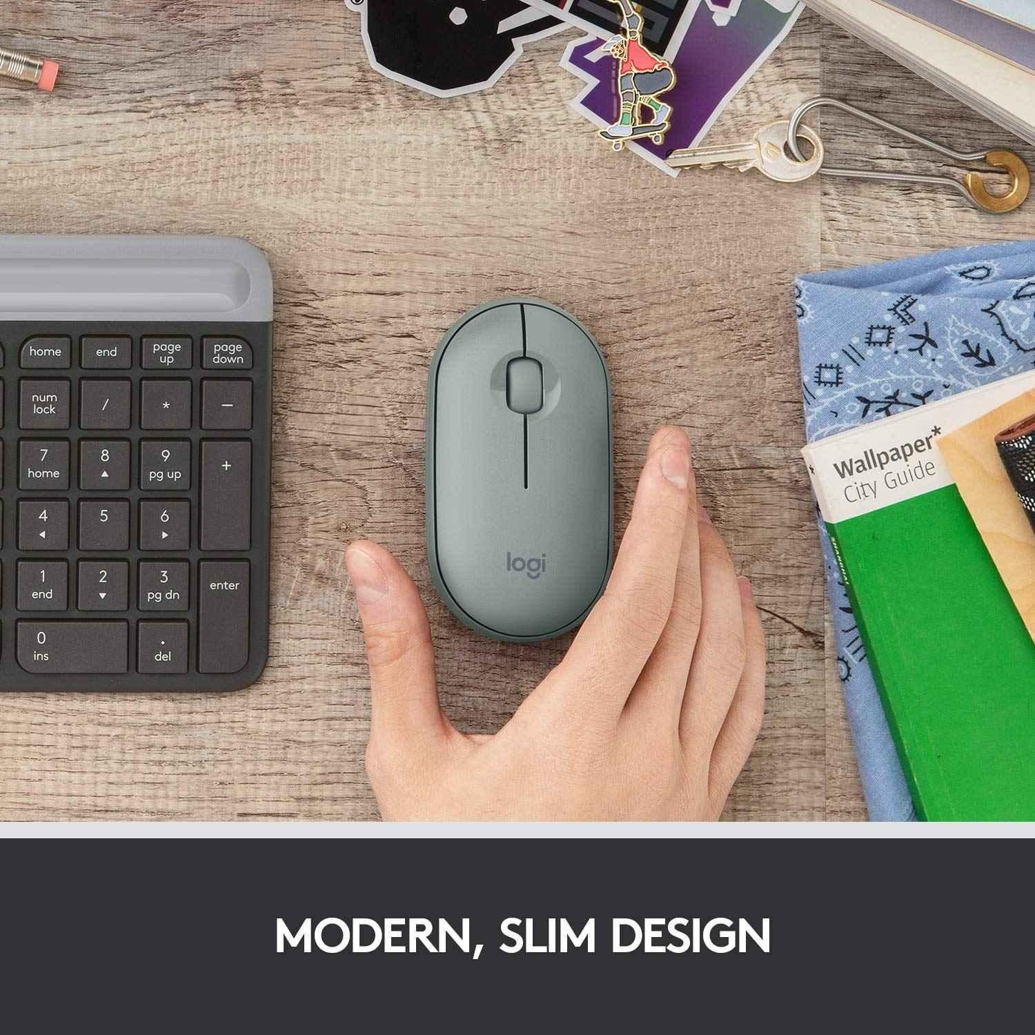 Logitech Pebble M350 Green Slim Wireless Computer Mouse with Bluetooth or 2.4 GHz Receiver & Quiet Click - view 5