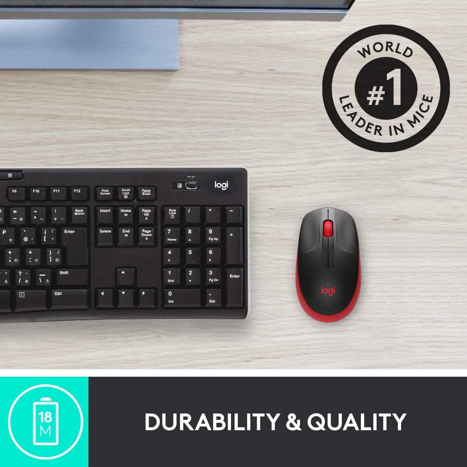 Logitech M190 Red Full Size Ambidextrous Curve Design Wireless Mouse with Power Saving Mode, USB Receiver, Wide Scroll Wheel & Scooped Buttons - view 2