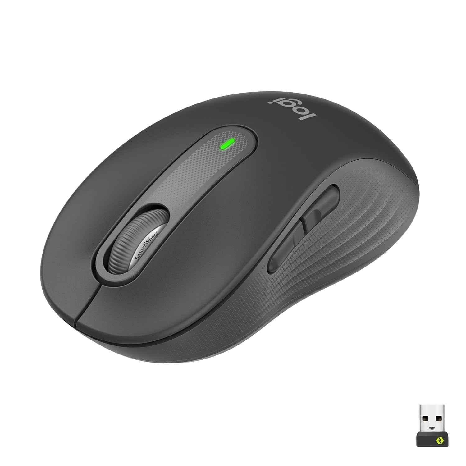 Logitech Signature M650 Graphite Wireless Mouse with Silent Clicks, Customisable Side Buttons & Bluetooth