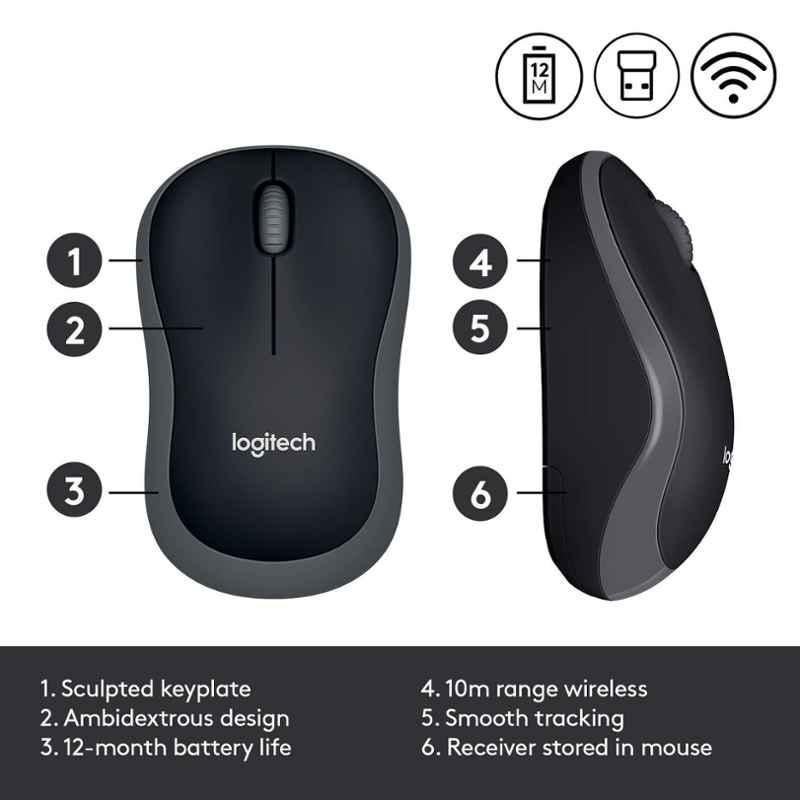 Logitech M185 Black Wireless Mouse with USB - view 2